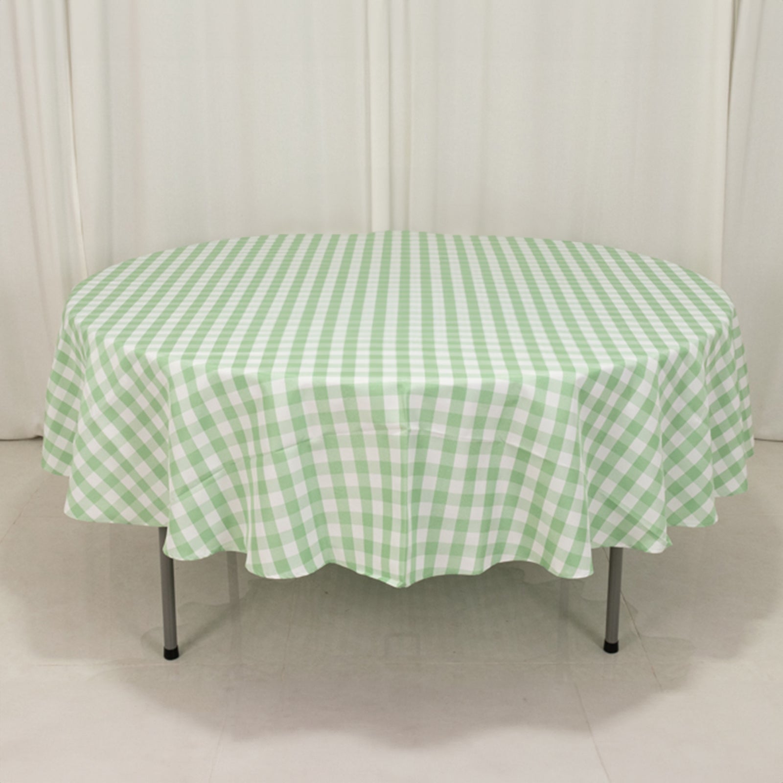 Polyester 90 Round Tablecloth White/Sage Green - Checkered Buffalo Plaid Table Cover