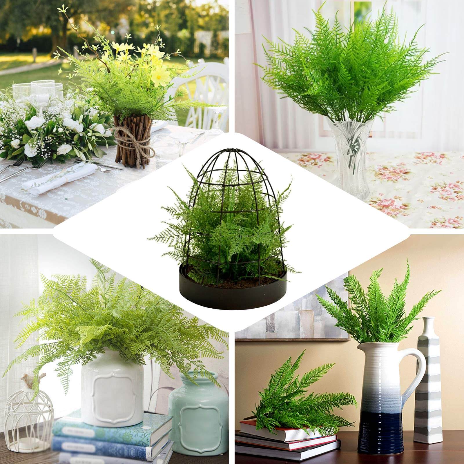 2 Stems Green Artificial Asparagus Fern Leaf Plant Indoor Faux Spray