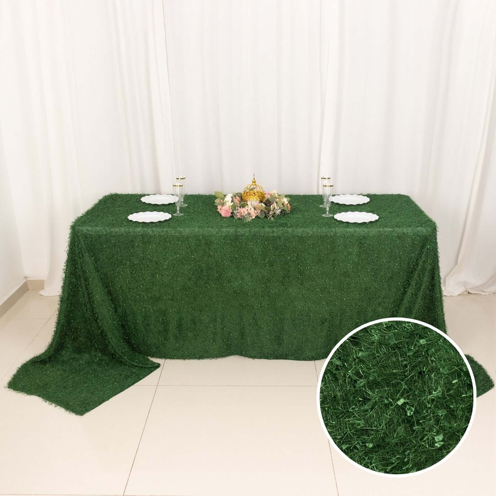 Polyester 90x156 Rectangle Tablecloth Green with Shaggy Fringe Table Cover