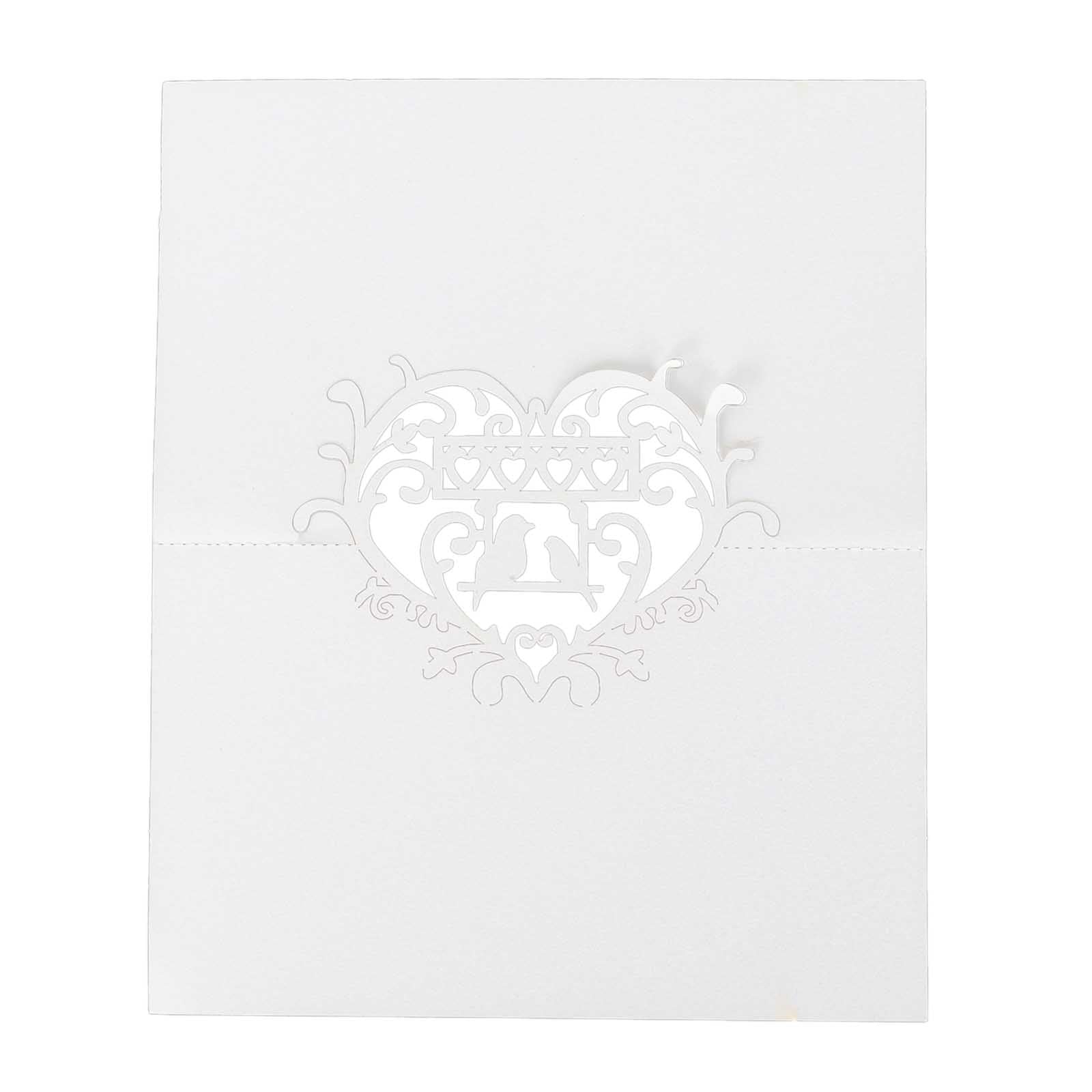 50-Pack Wedding Place Cards with Laser Cut Hollow Heart Design White - Printable Reservation Seating Tent Cards 210 GSM