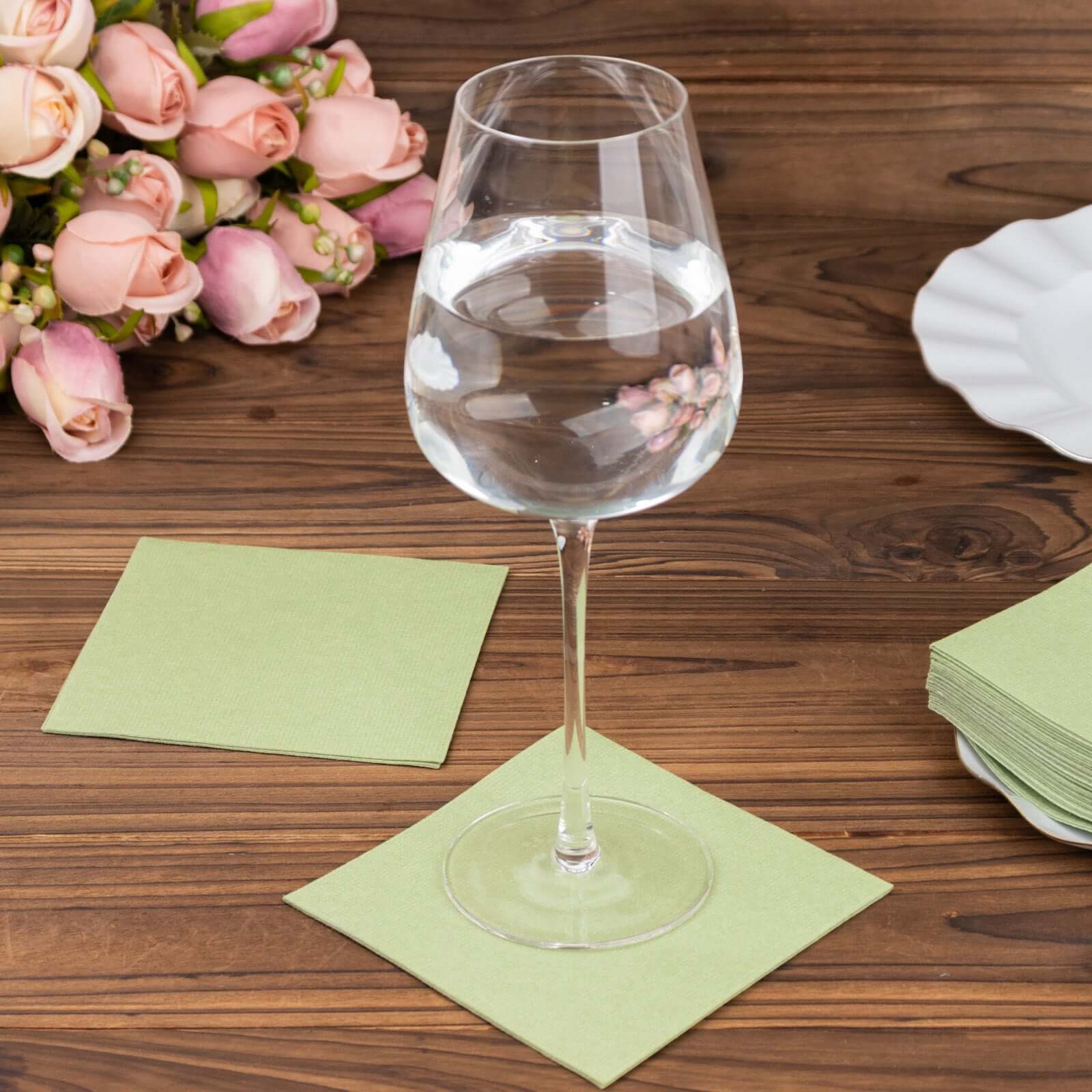 20-Pack Paper Linen-Like Cocktail Napkins Sage Green - Disposable 5x5 Airlaid Soft Napkins