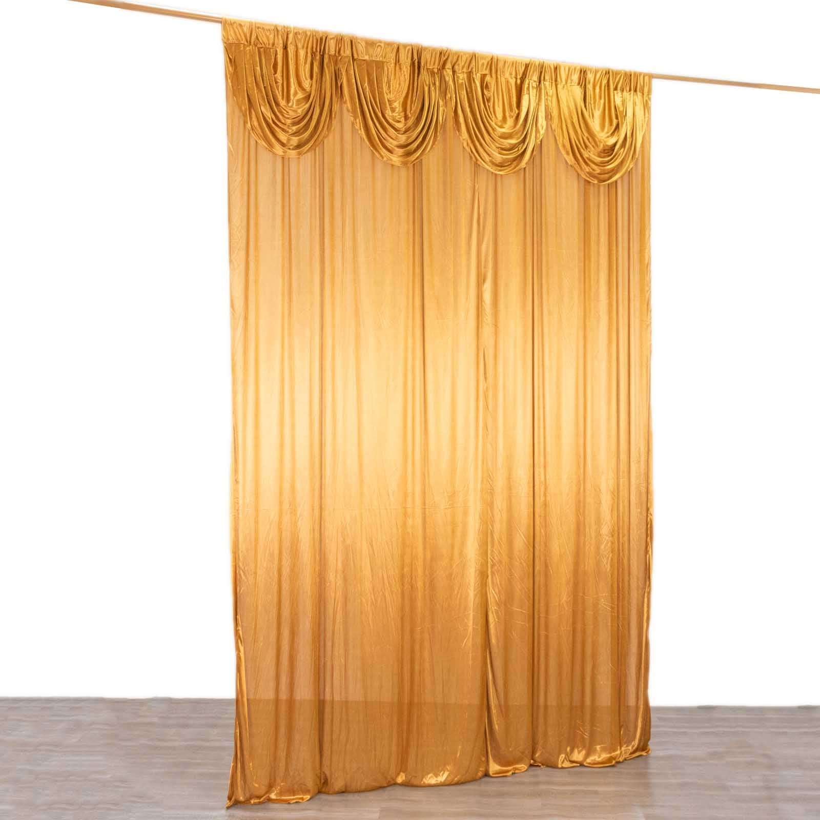 10ftx10ft Gold Double Drape Pleated Satin Event Curtain Drapes, Glossy Photo Backdrop Event Panel