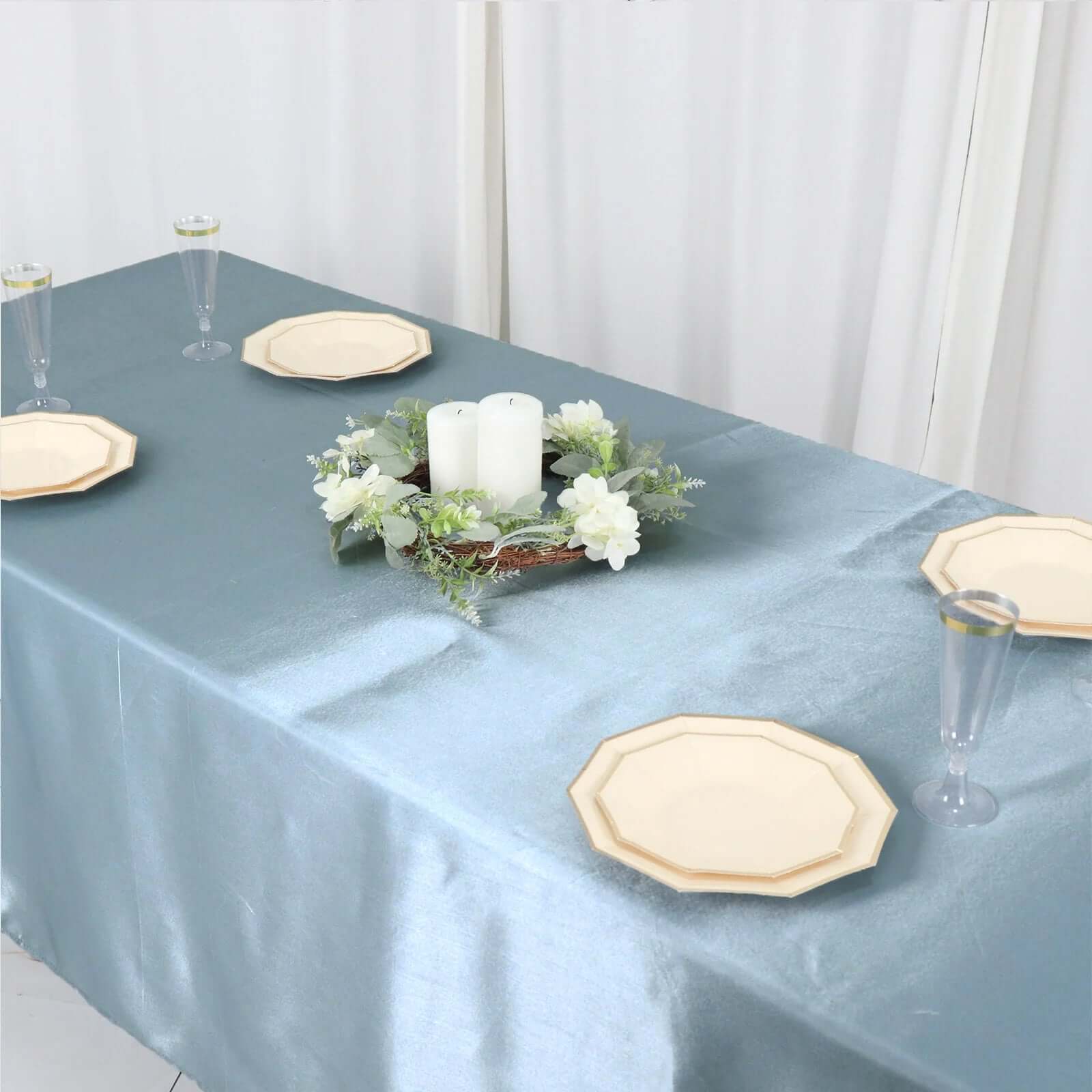 Satin Rectangular 60x102 Tablecloth Dusty Blue - Smooth and Lustrous Table Cover