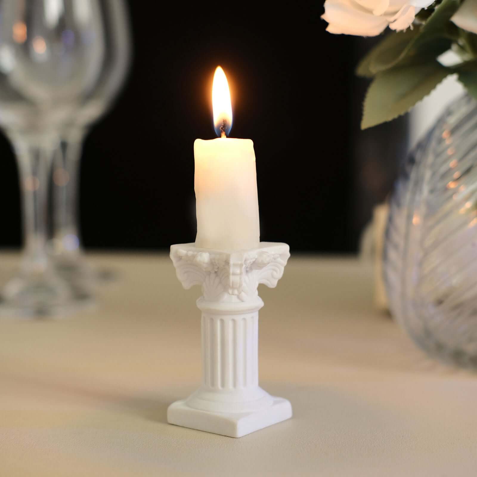 6-Pack Resin Roman Column Pillar Pedestal Candle Holders, Greek Statue Antique White Stands Sturdy Decorative Design 2.5