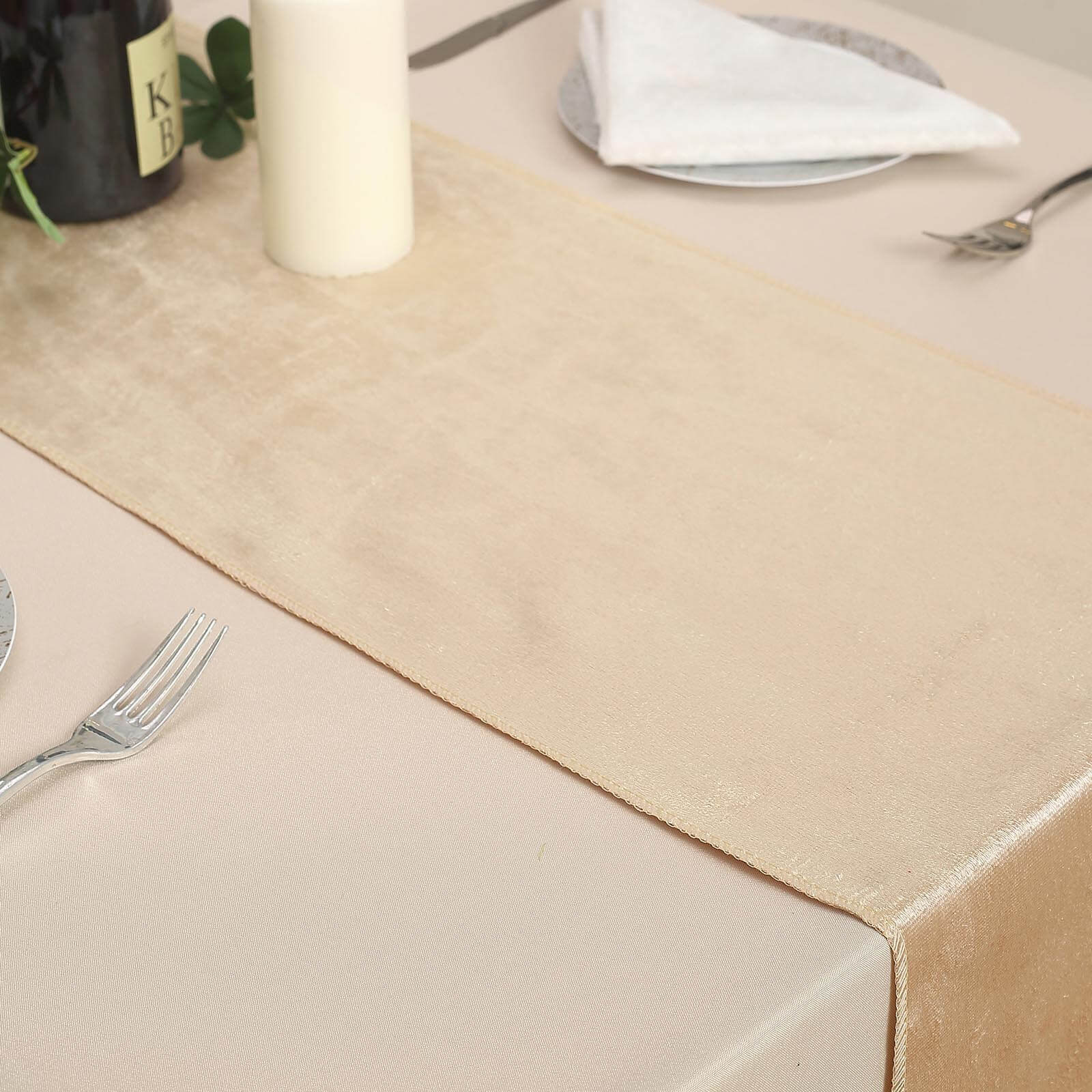 Premium Velvet 12x108 Table Runner Champagne - Sheen Finish Reusable Table Decor