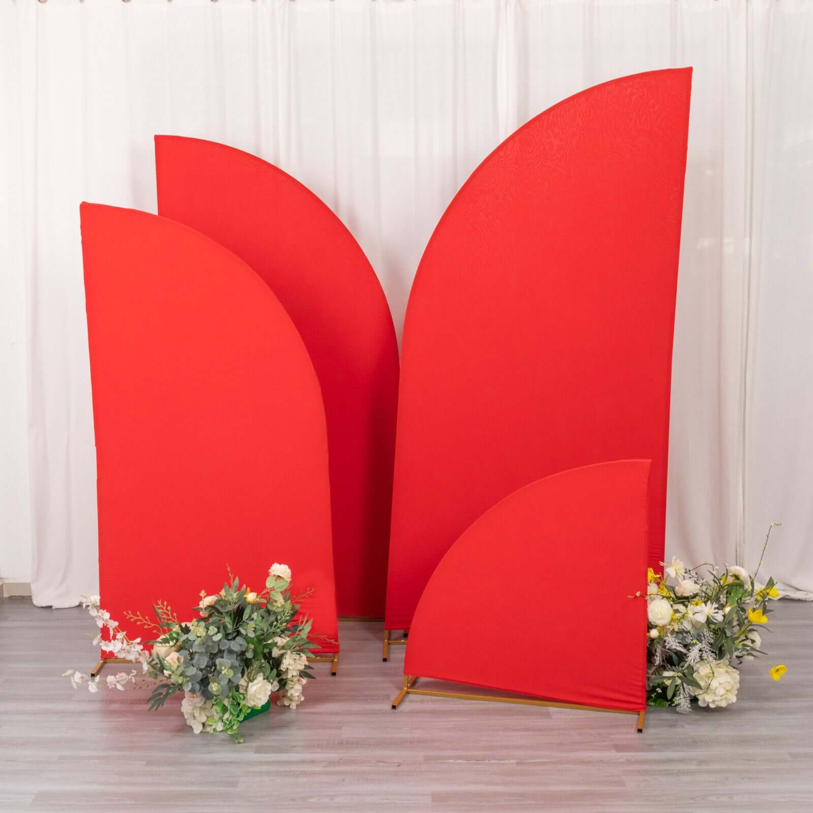 Set of 4 Matte Red Spandex Half Moon Chiara Backdrop Stand Covers, Custom Fitted Wedding Arch Covers - 2.5ft,5ft,6ft,7ft