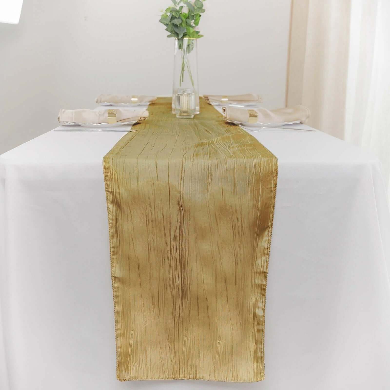 Taffeta 12x108 Table Runner Gold - Accordion Crinkle Design for Modern Gatherings