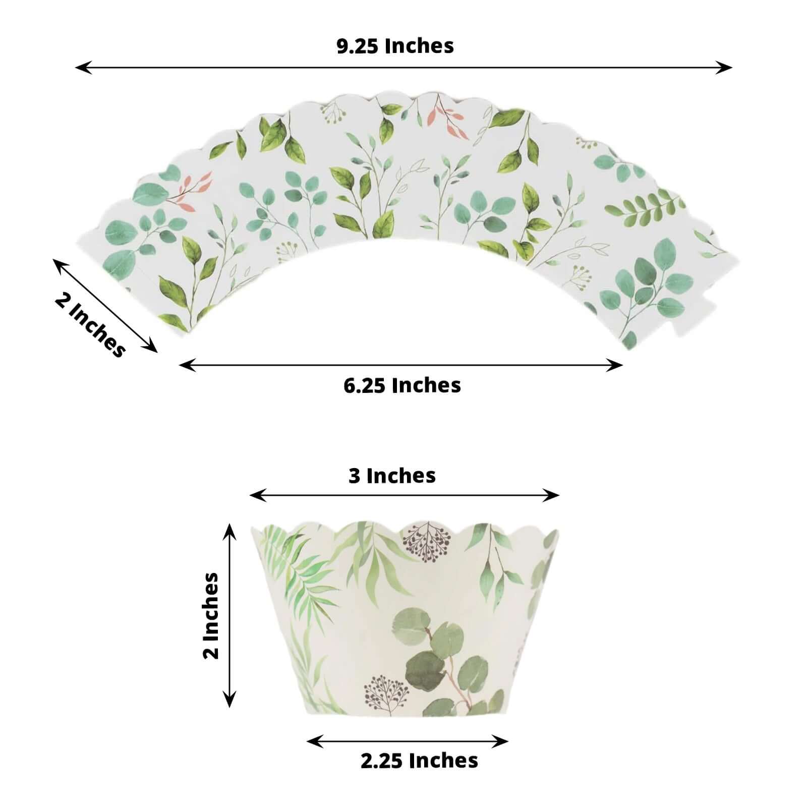 25-Pack Paper Cupcake Wrappers Eucalyptus Leaves Print White Green - Round Muffin Truffle Cup Liners 3