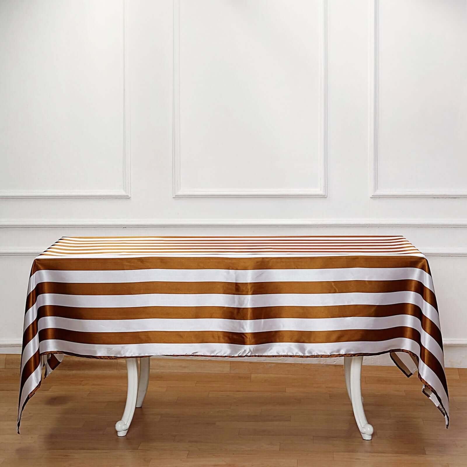 Satin 60x102 Rectangle Tablecloth Gold/White - Stripe Design with Stylish Smooth Finish Table Cover