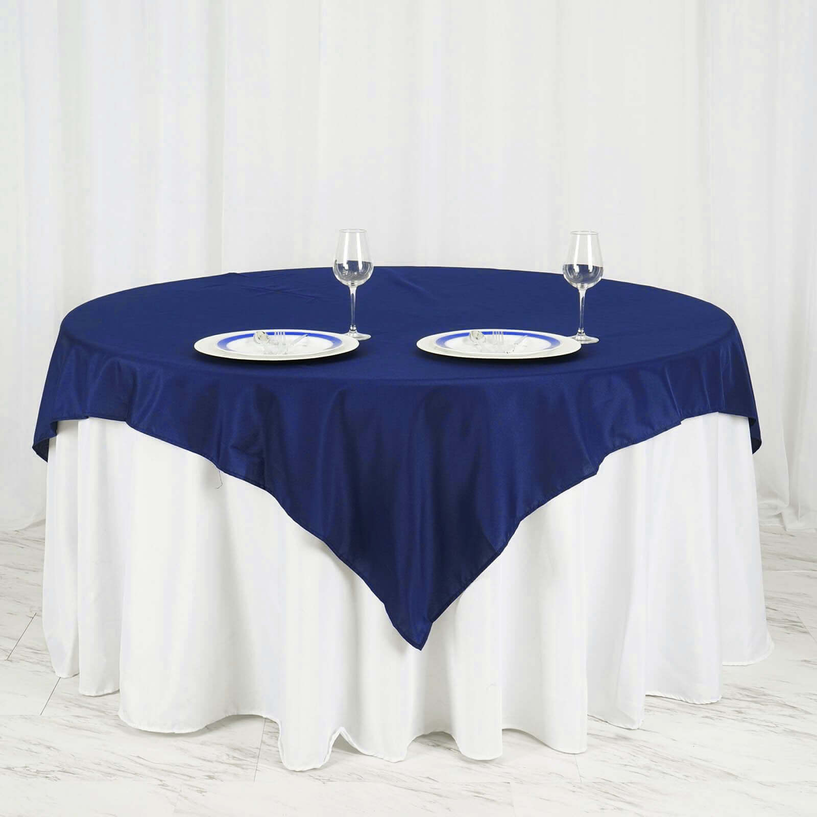 Polyester 70x70 Table Overlay Square Tablecloth Navy Blue - Wrinkle-Resistant & Durable Table Cover