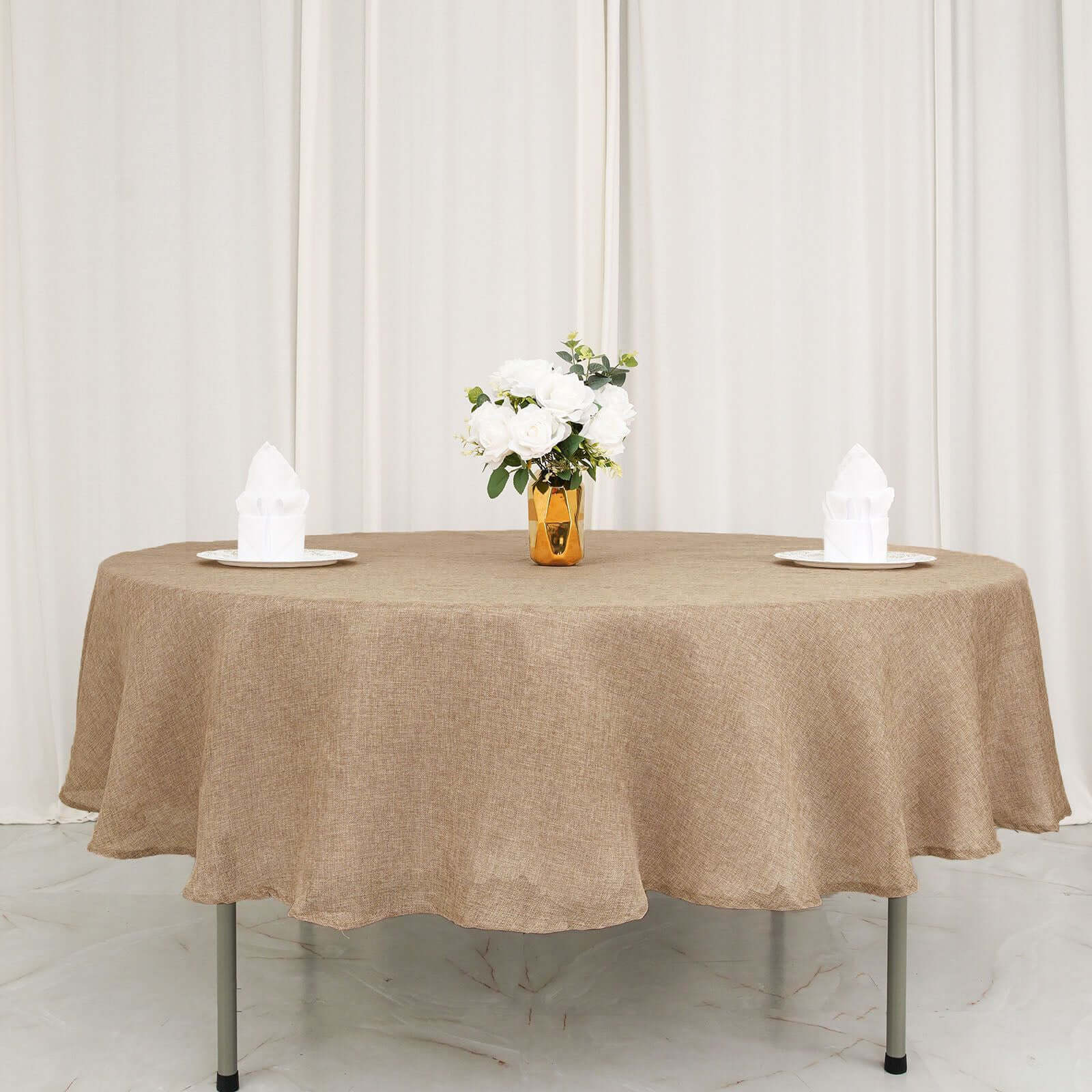 Faux Burlap Jute 90 Round Tablecloth Natural - Rustic Event Table Linen