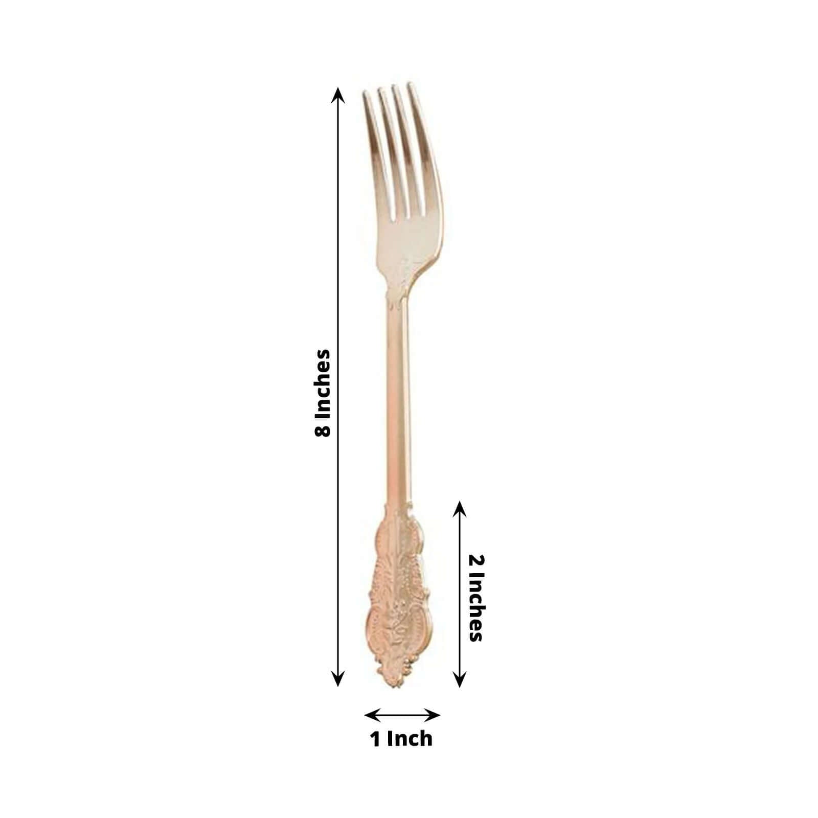 24 Pack Metallic Rose Gold 8 Baroque Style Heavy Duty Plastic Forks