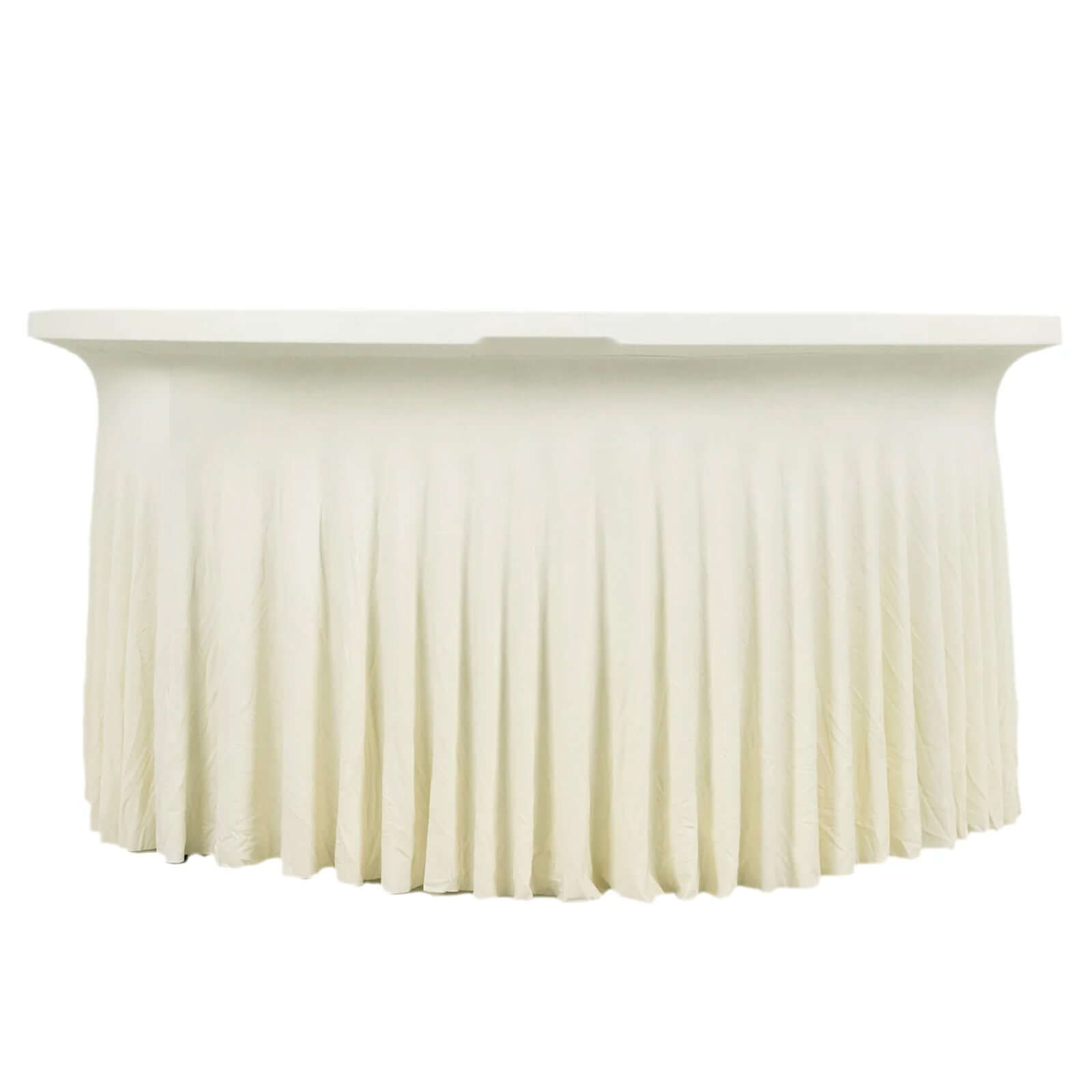 Spandex Round 5ft Table Skirt Ivory with Wavy Skirt-Like Effect Stylish Table Cover