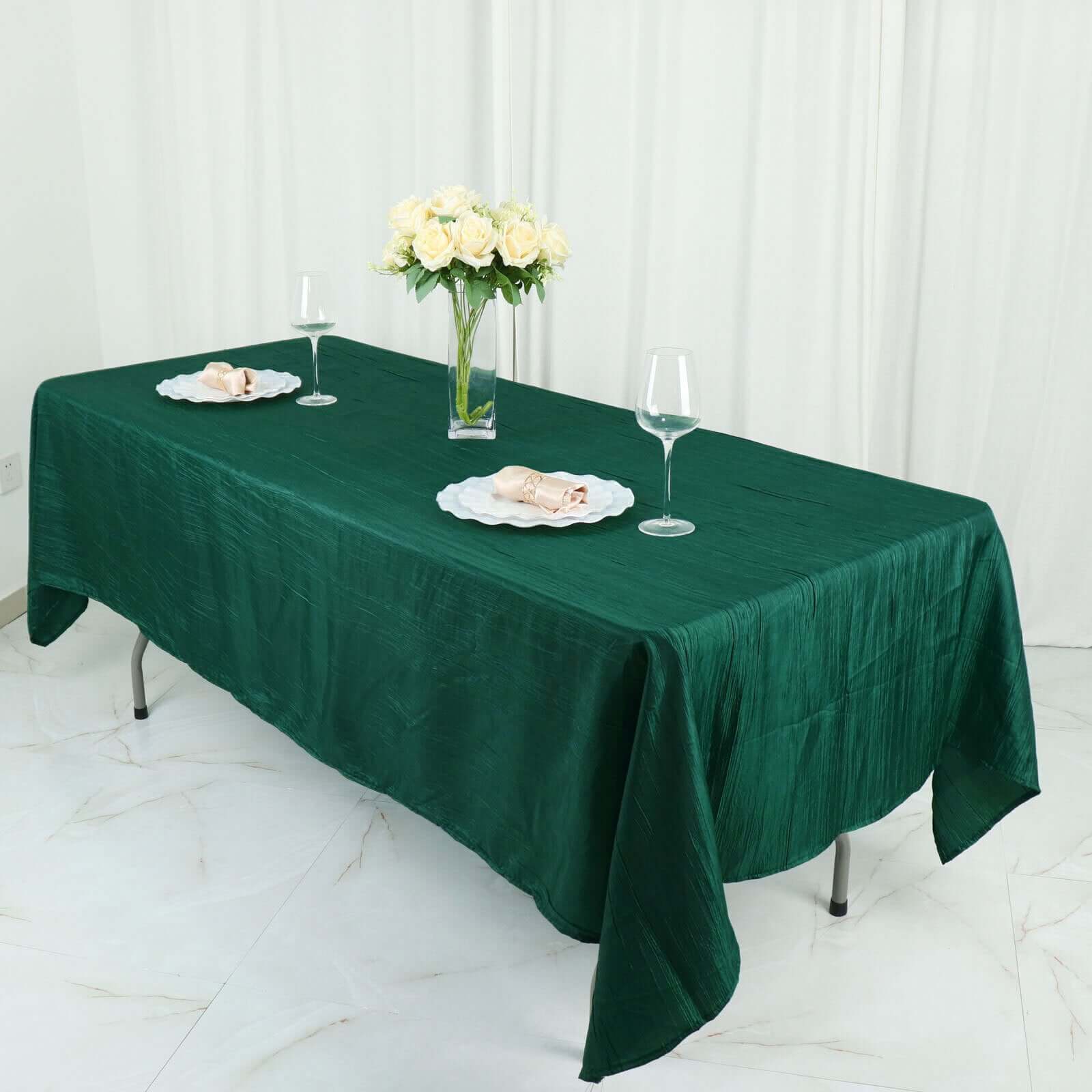 Taffeta 60x102 Rectangle Tablecloth Hunter Emerald Green - Accordion Crinkle Table Cover