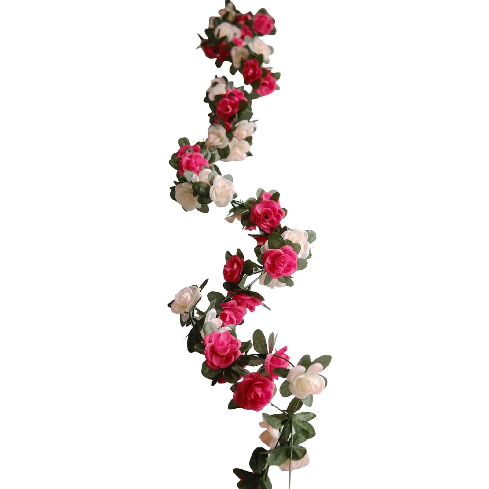 2 Pack 8ft Blush Fuchsia Artificial Silk Flower Garland Mini Rose Vines with 45 Flower Heads