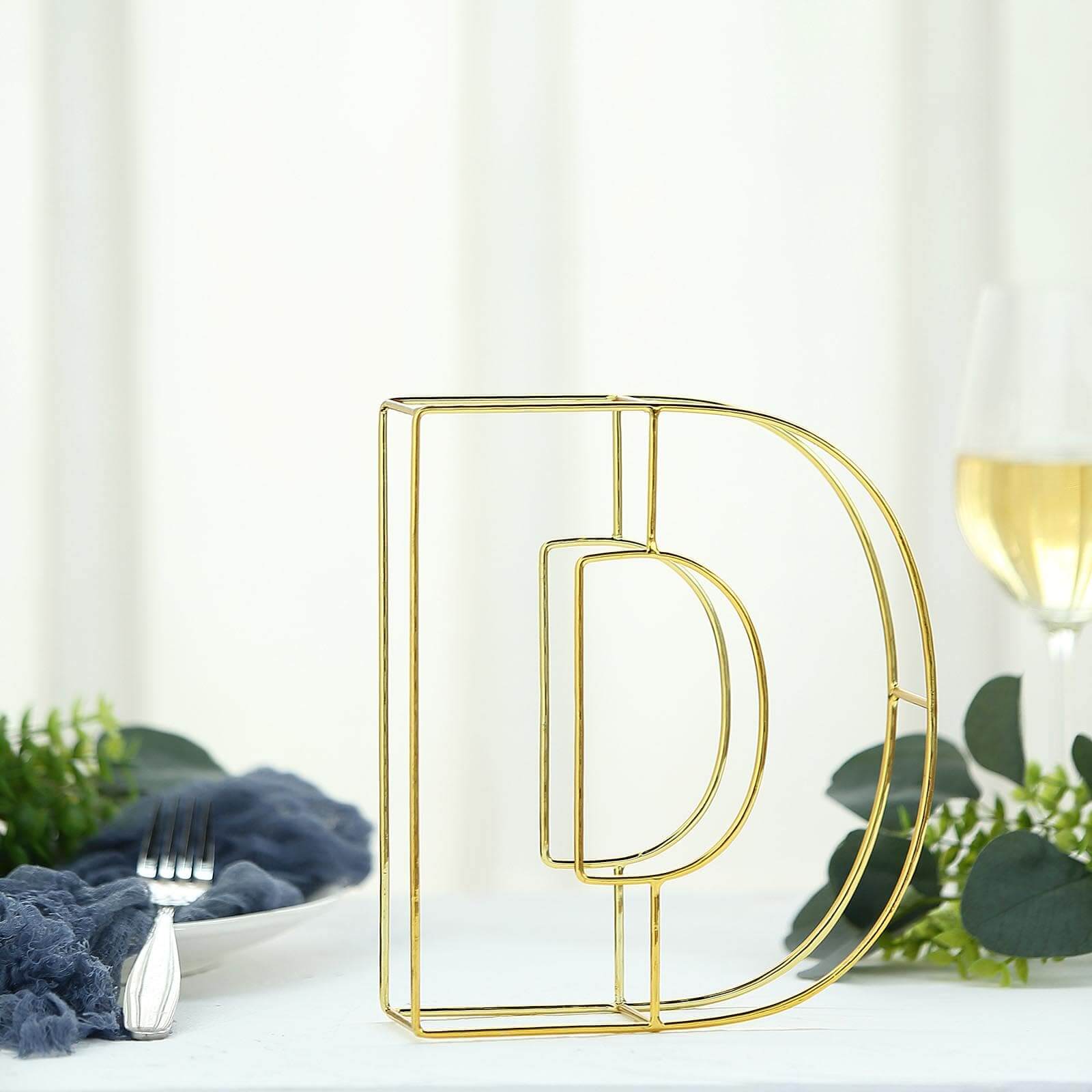 8 Tall Gold Freestanding 3D Decorative Wire Letter, Wedding Centerpiece - D