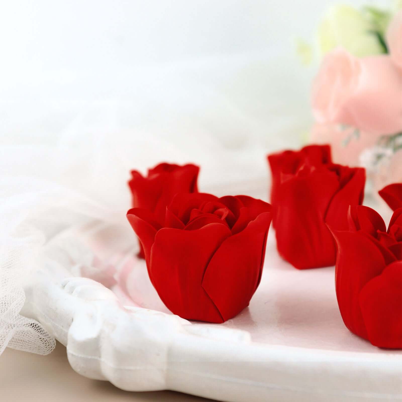 4 Pack 24 Pcs Red Scented Rose Soap Heart Shaped Party Favors With Gift Boxes And Ribbon