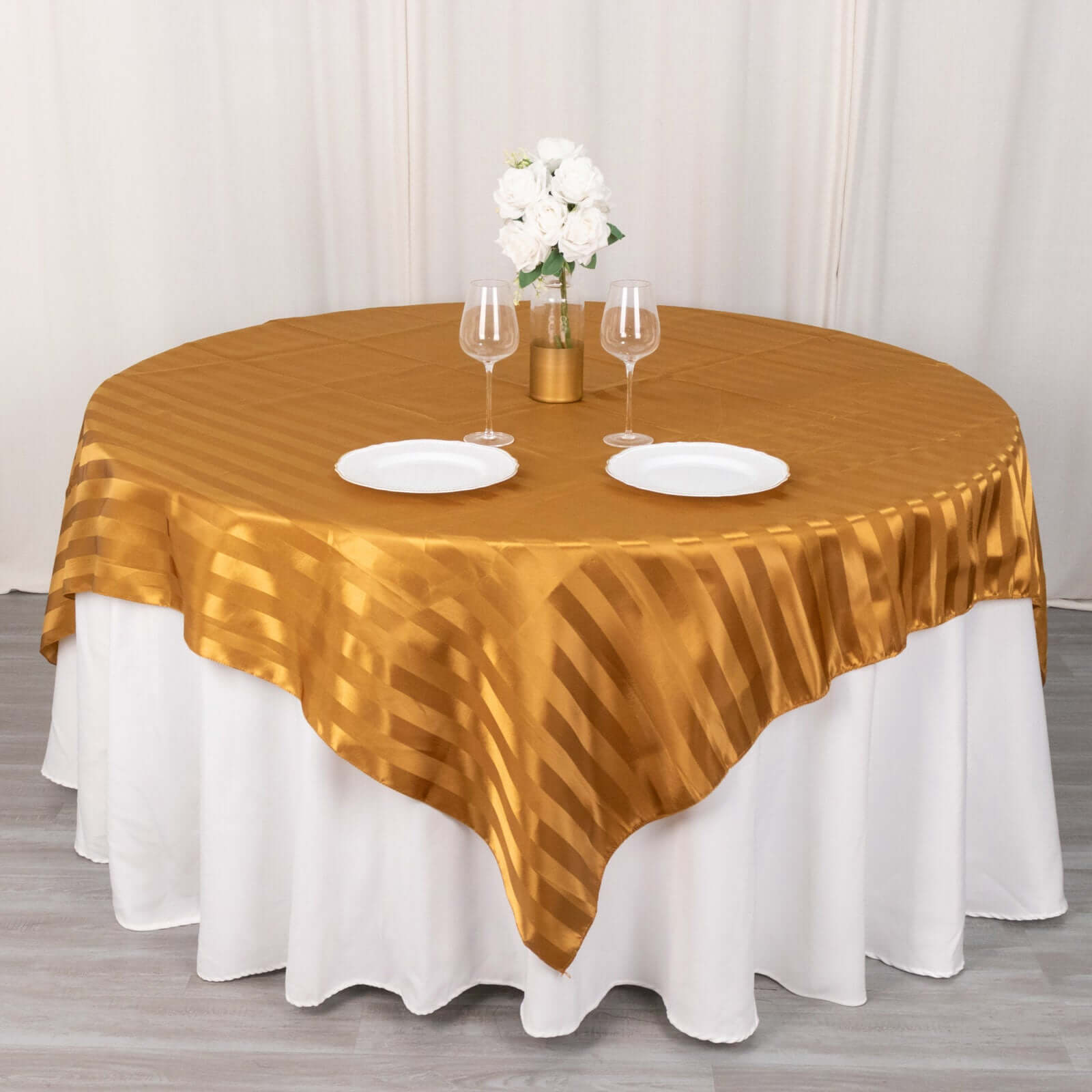 Satin 72x72 Table Overlay Square Tablecloth Gold - Stripe Table Topper