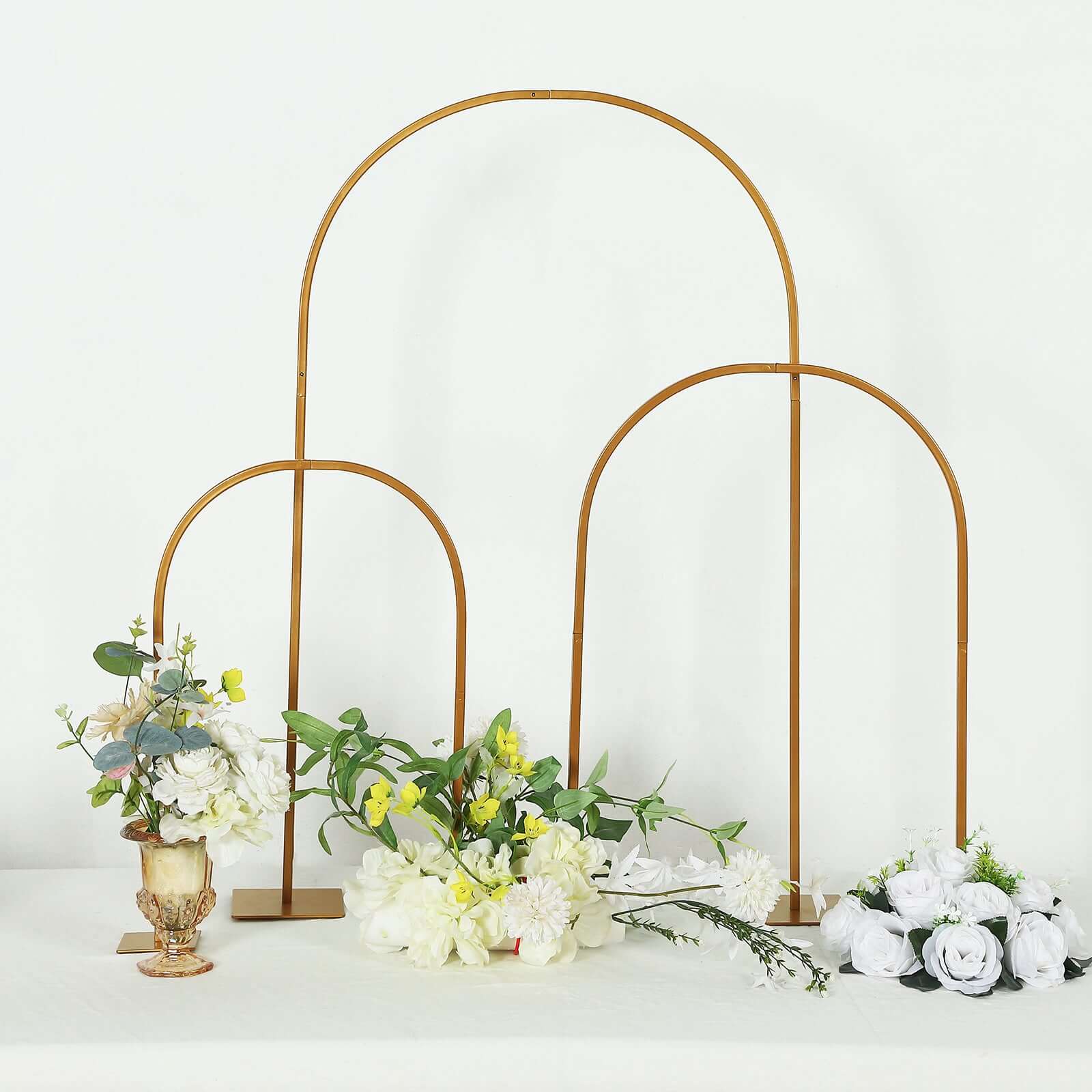 Gold Metal Chiara Arch Table Centerpiece with Rounded Top - Detachable Flower Stand Frame for Weddings 23