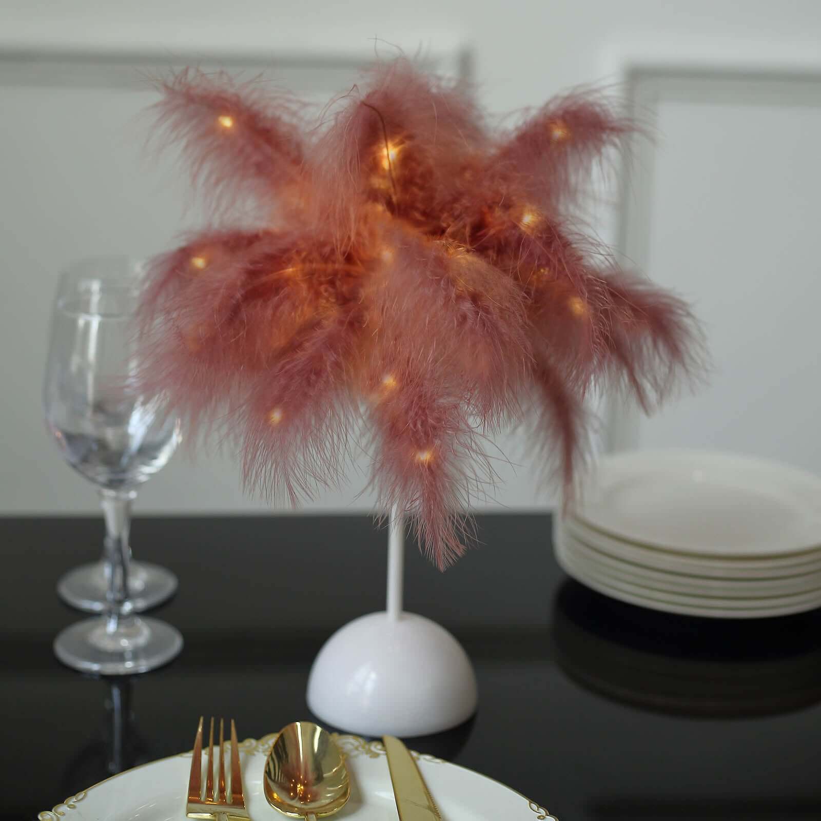 Table Lamp Feather Design Cinnamon Rose LED Battery Operated - Cordless Wedding Centerpiece 15