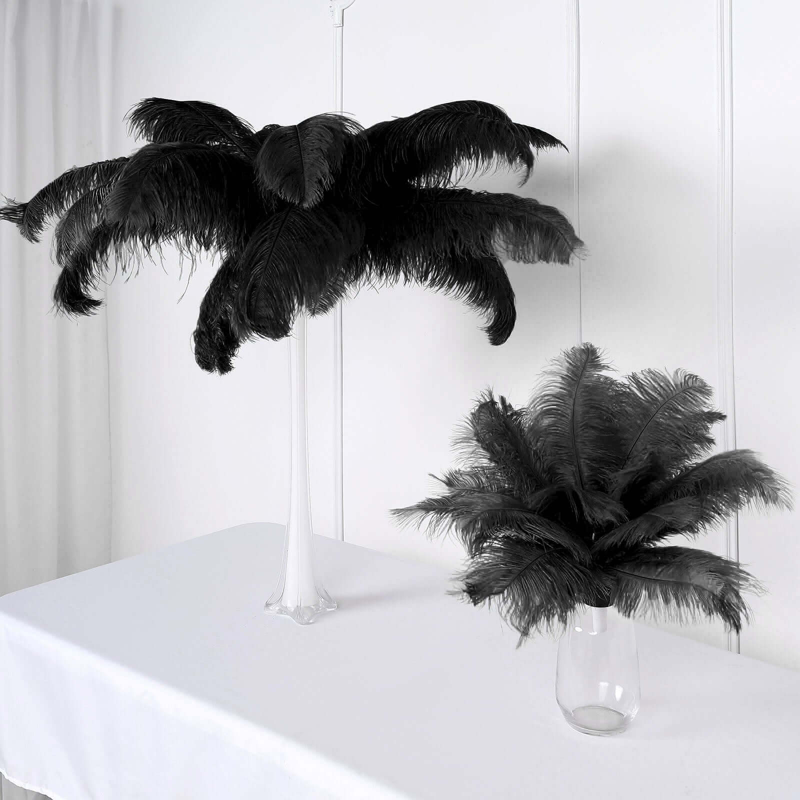 12 Pack Black Natural Plume Ostrich Feathers Centerpiece Filler - 24-26