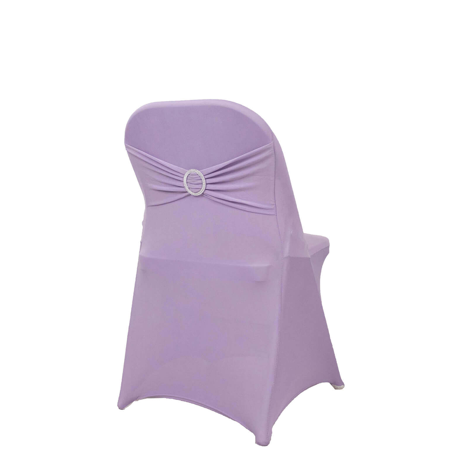 Stretch Spandex Chair Cover Lavender Lilac for Folding Chairs - Secure Fit Slipcover with Silver Rhinestone Buckled Sash Band