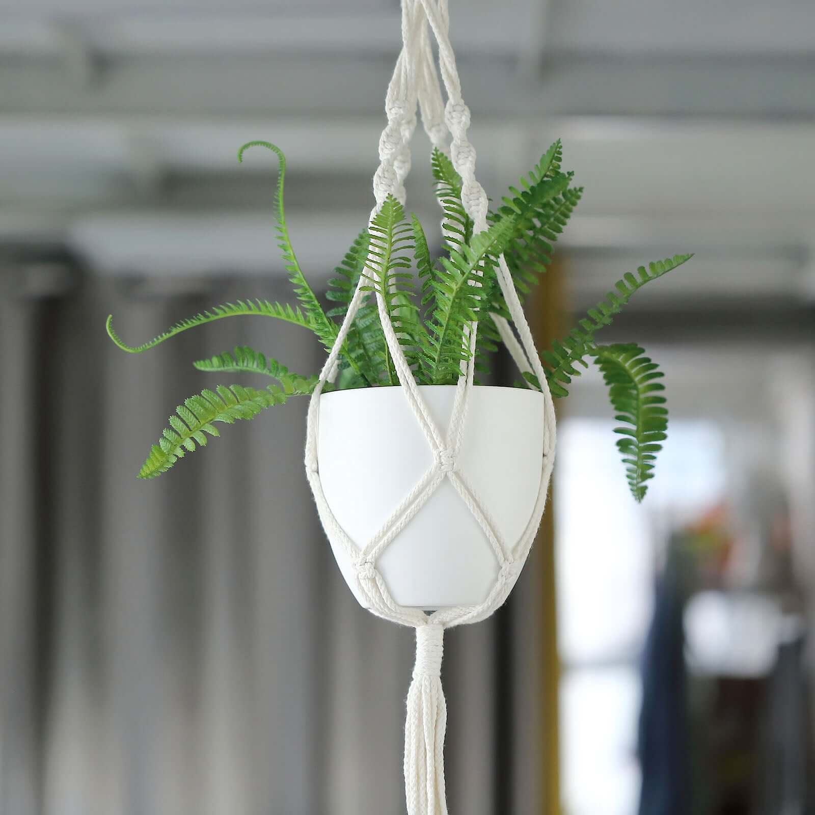 2-Pack Hanging Planter Baskets with Tassels Ivory Boho Design - Cotton Rope Indoor Decorative Flower Holders