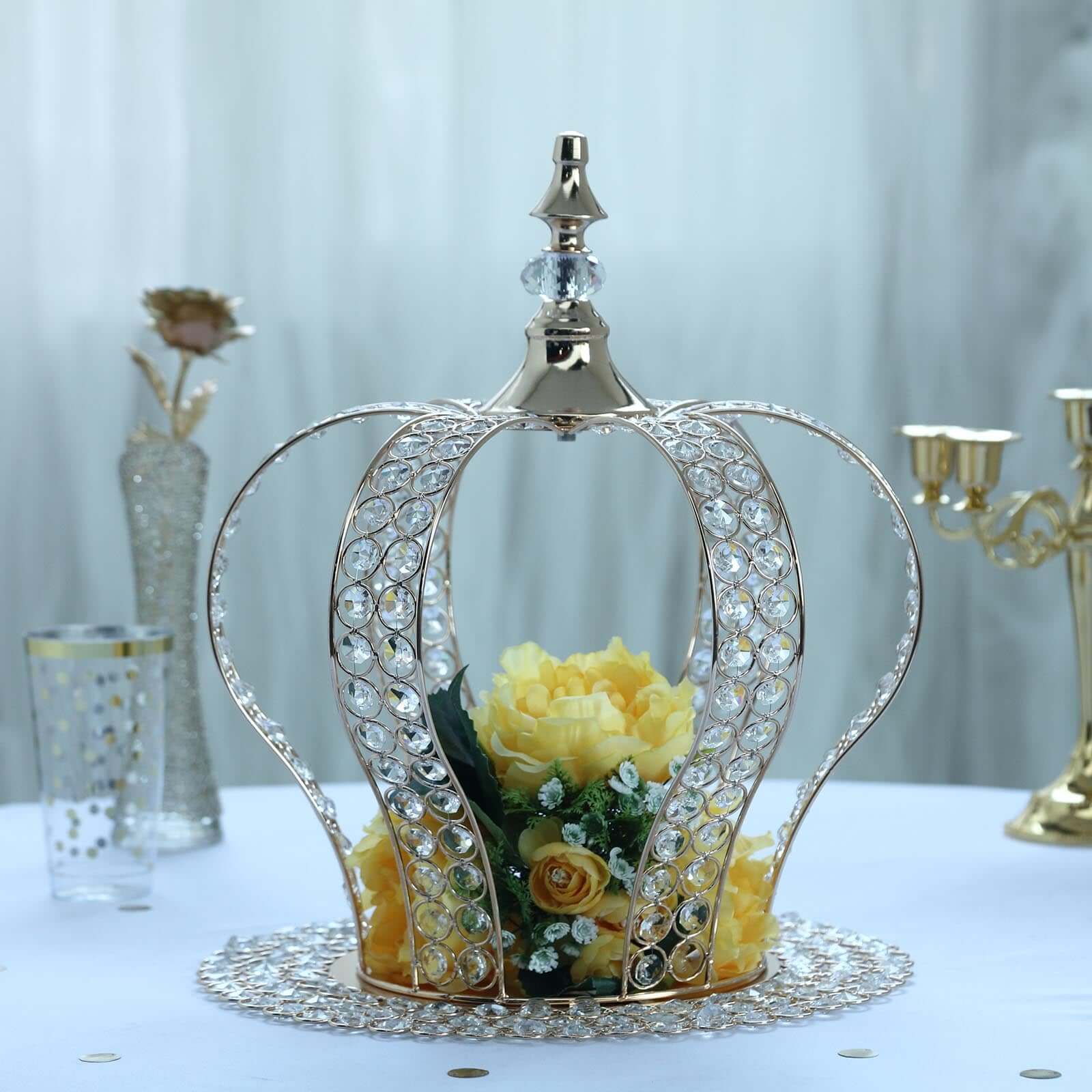 Crystal-Bead Royal Crown Cake Topper Metallic Gold - Graceful Cake Centerpiece Decor for Royal-Themed Baby Showers Sweet 16 Cakes & Event Centerpieces 16