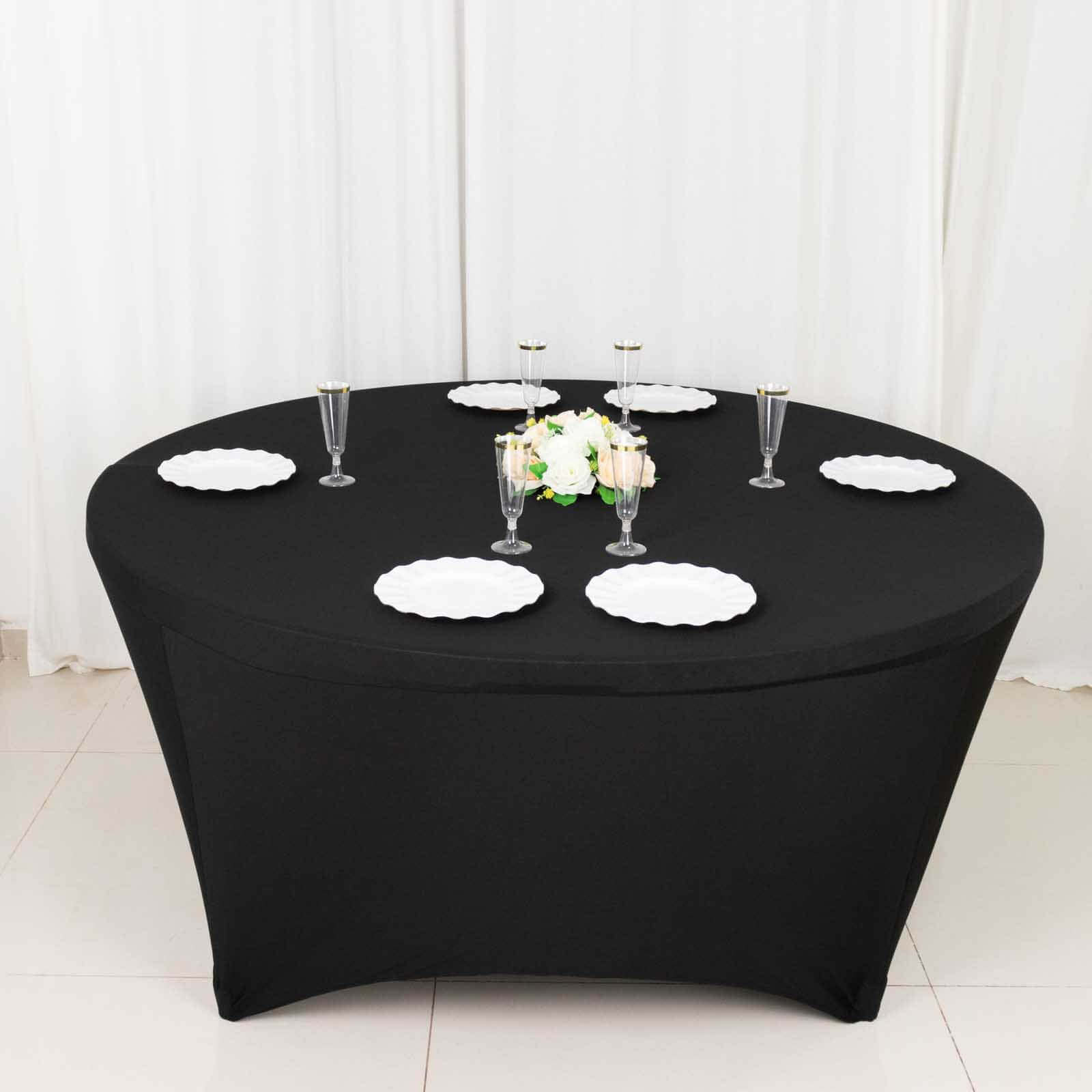 Stretch Spandex 6ft Round Tablecloth Black - Durable Form-Fitting Table Cover