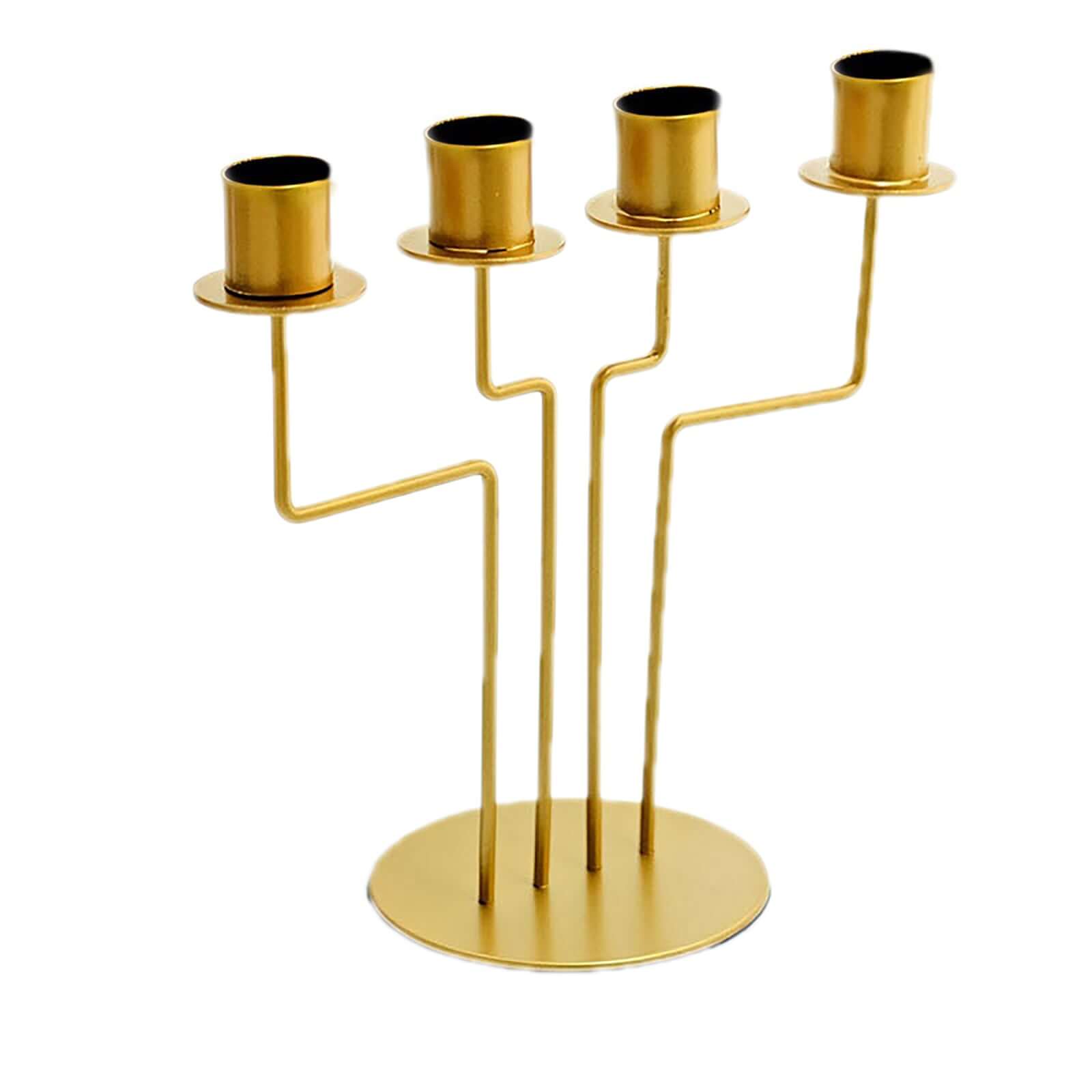 2-Pack Geometric Taper Candelabra 4 Arm Design Gold Metal Decorative Centerpiece - Perfect for Events 8