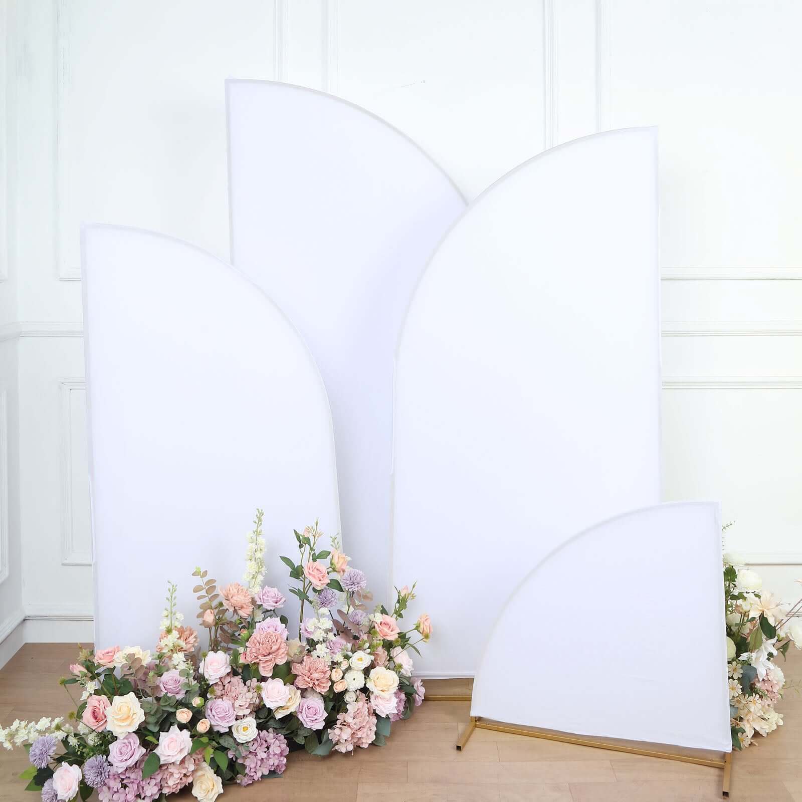 Set of 4 Matte White Spandex Half Moon Chiara Backdrop Stand Covers, Custom Fitted Wedding Arch Covers - 2.5ft,5ft,6ft,7ft