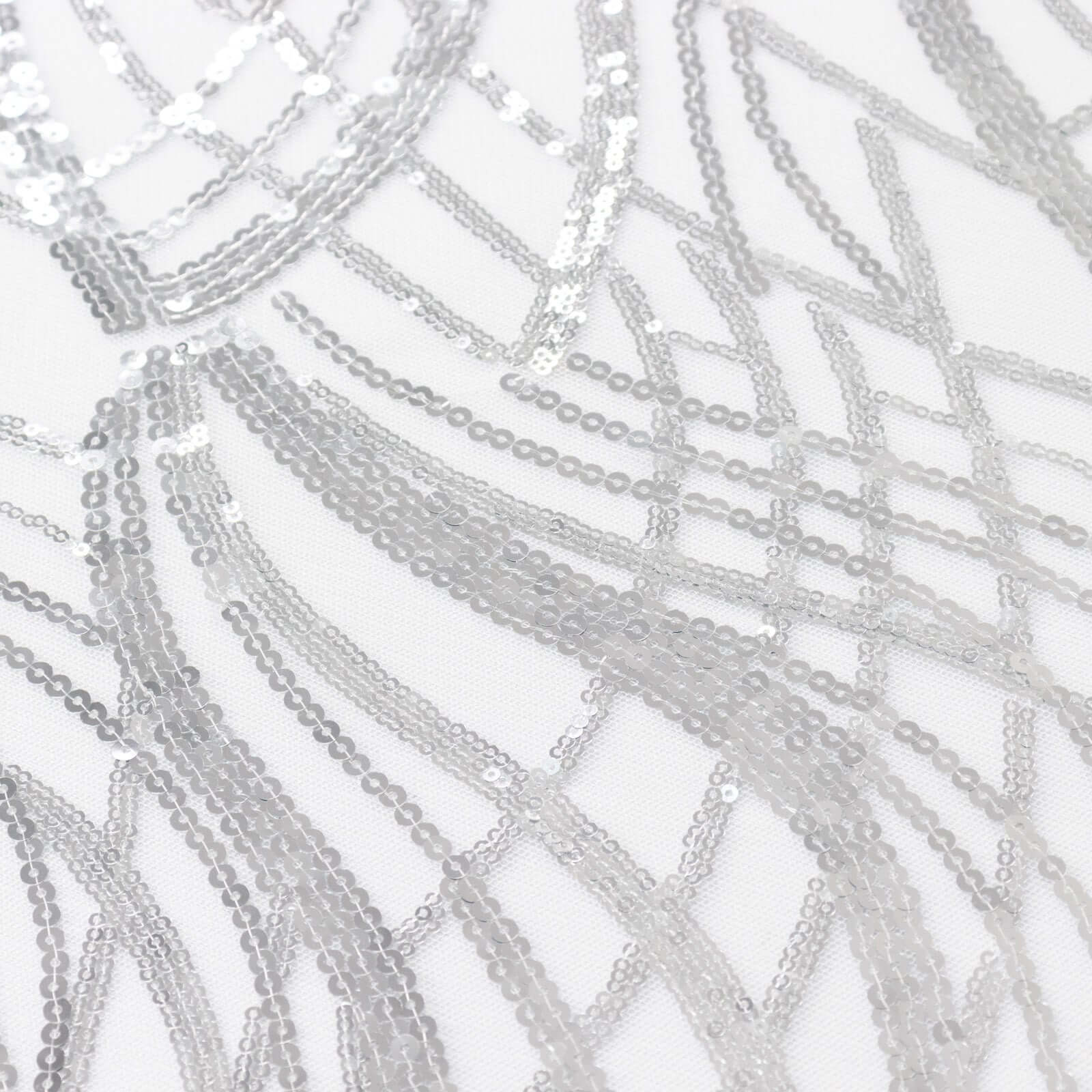 Sequin Mesh 120 Round Tablecloth Silver - Seamless Wave Embroidered Table Cover