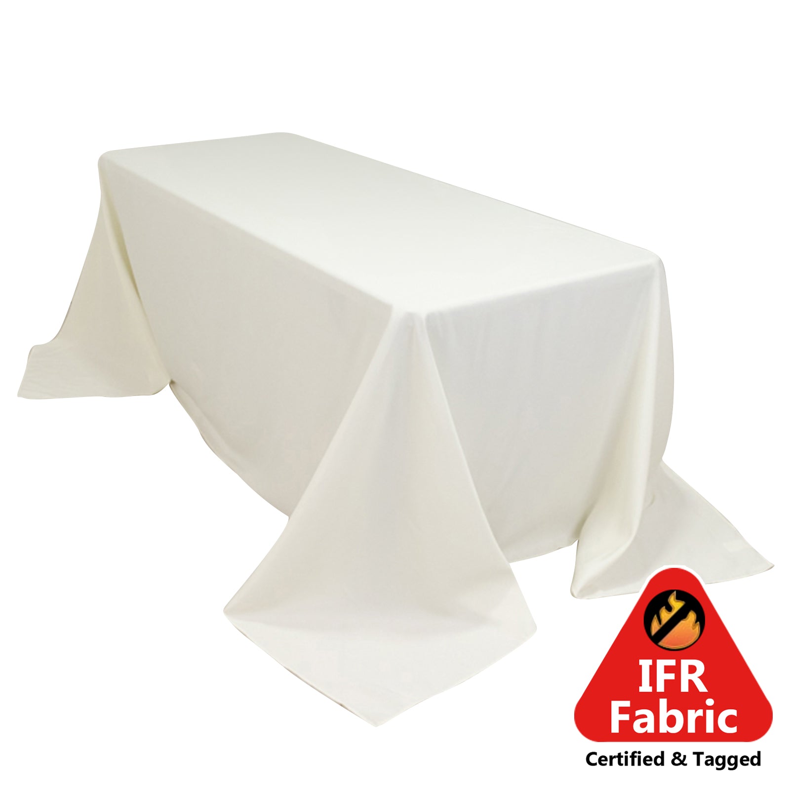 Fire Retardant Premium Polyester 90x132 Rectangular Tablecloth Ivory - High-Performance Seamless Table Cover