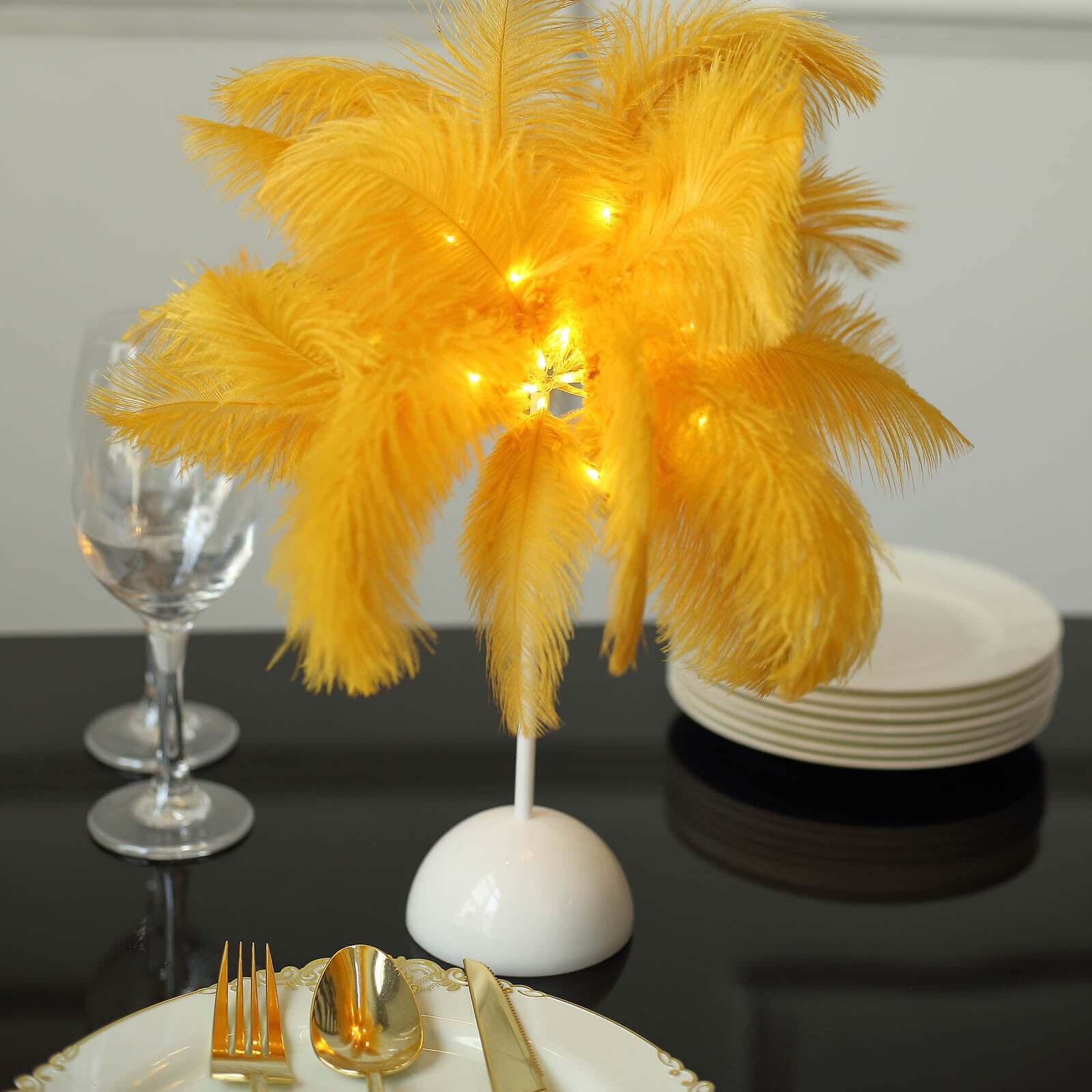 Table Lamp Ostrich Feather Design Gold LED Battery Operated - Cordless Wedding Centerpiece 15