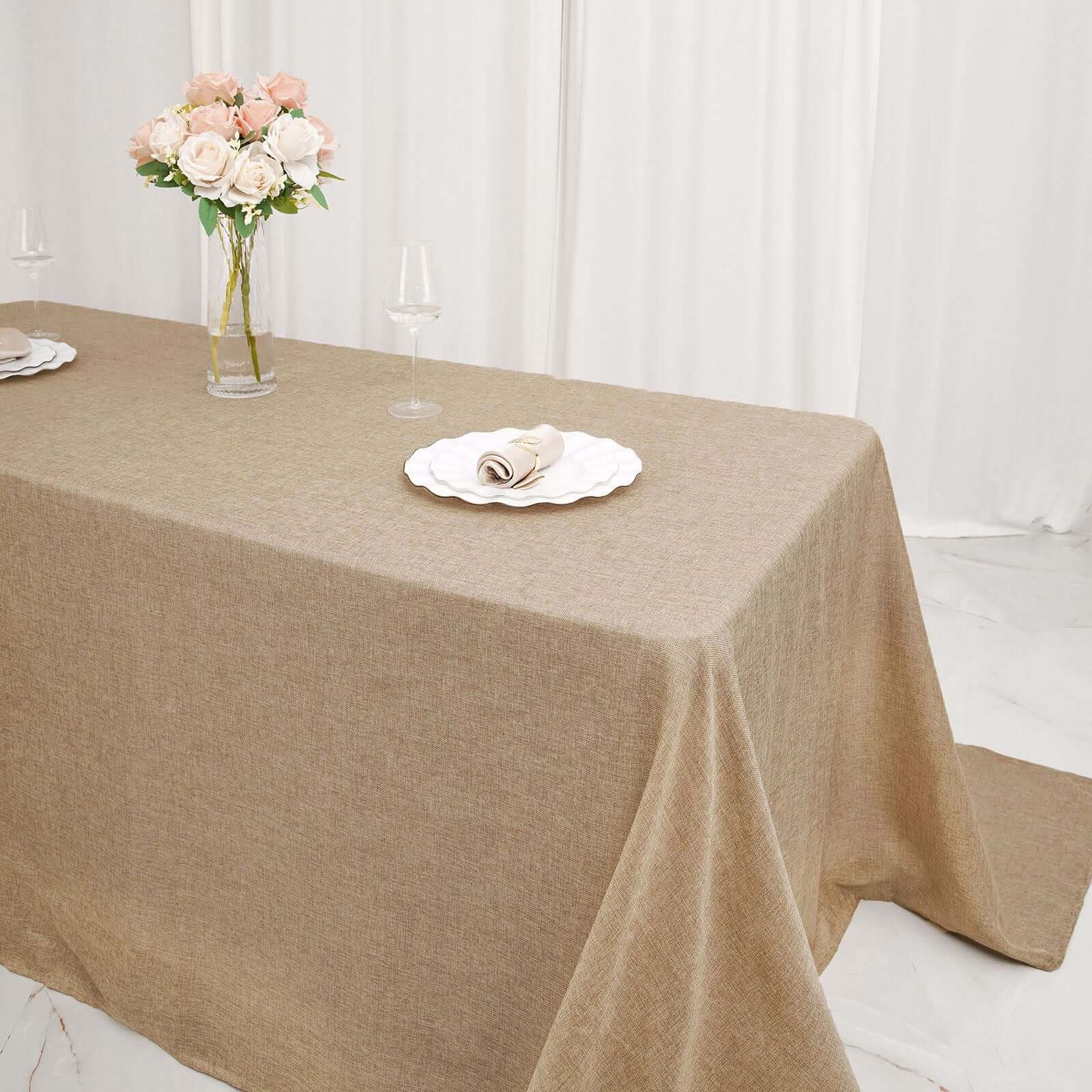 Faux Burlap Jute 90x132 Rectangle Tablecloth Natural - Rustic Seamless Event Table Linen