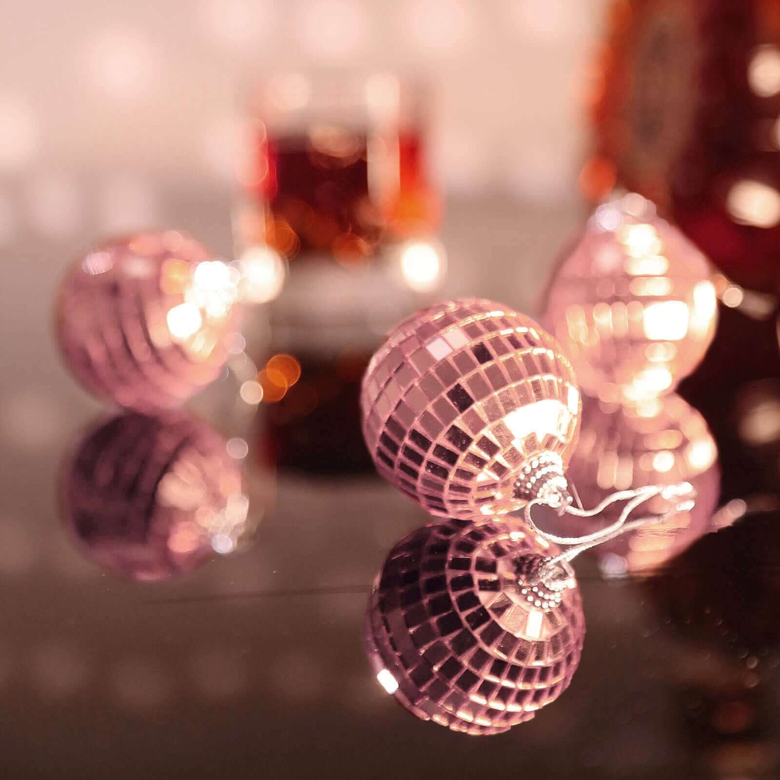 6 Pack 2 Rose Gold Foam Disco Mirror Ball With Hanging Strings, Holiday Christmas Ornaments