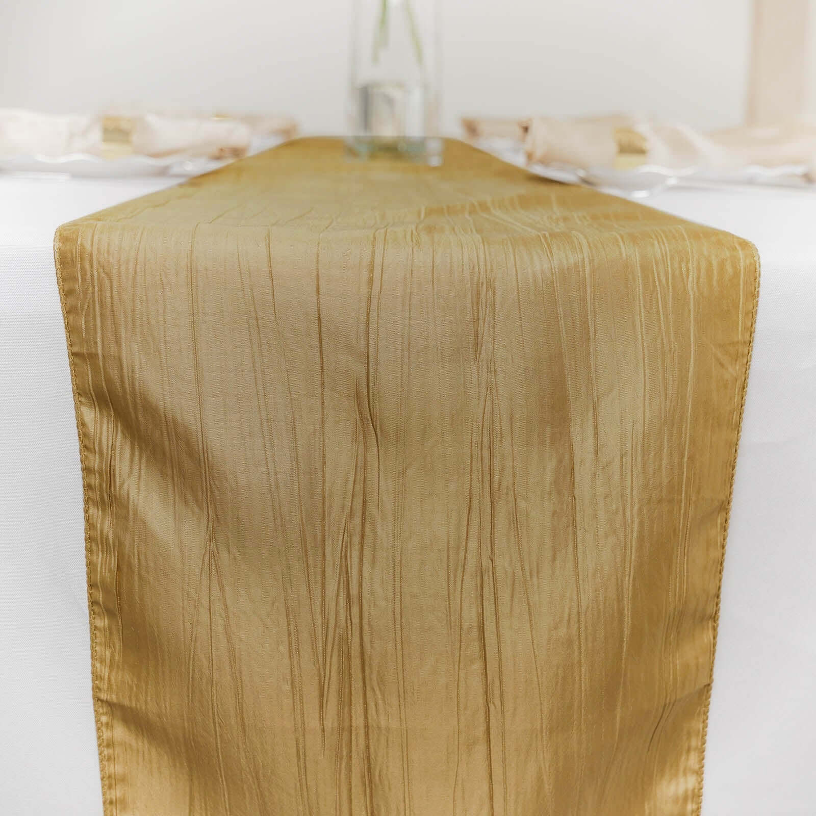 Taffeta 12x108 Table Runner Gold - Accordion Crinkle Design for Modern Gatherings