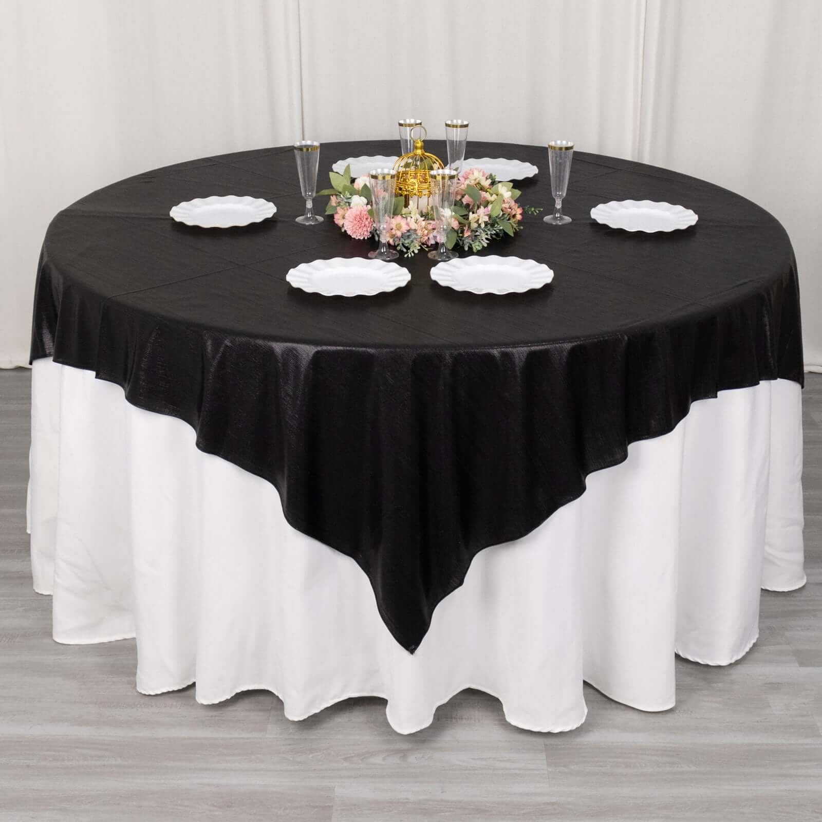 Polyester 72x72 Table Overlay Square Tablecloth Black - Sequin Dots Wrinkle-Free Table Cover