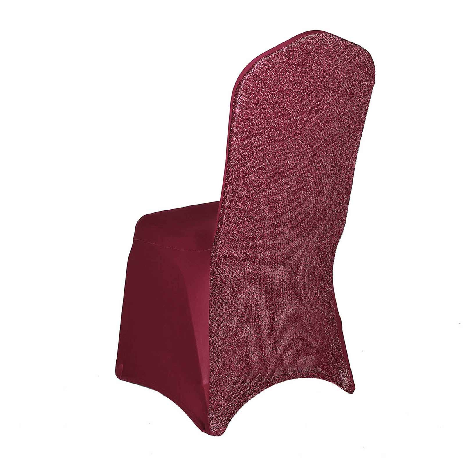 Spandex Chair Cover with Metallic Shimmer Tinsel Back for Banquet Chairs Burgundy - Fitted Slipcover