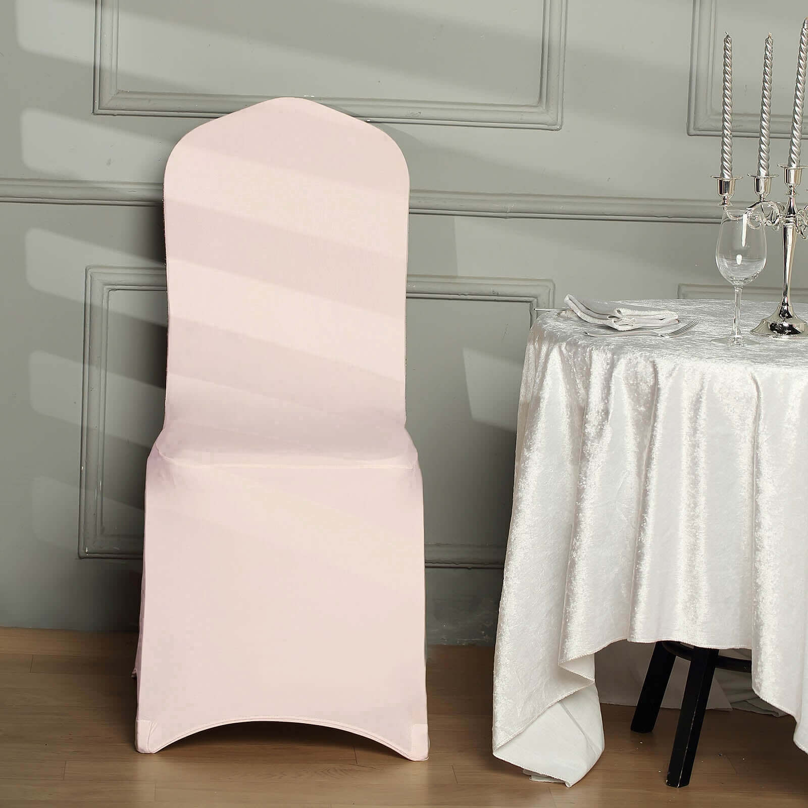 Spandex Chair Cover with Metallic Shimmer Tinsel Back for Banquet Chairs Blush - Fitted Slipcover