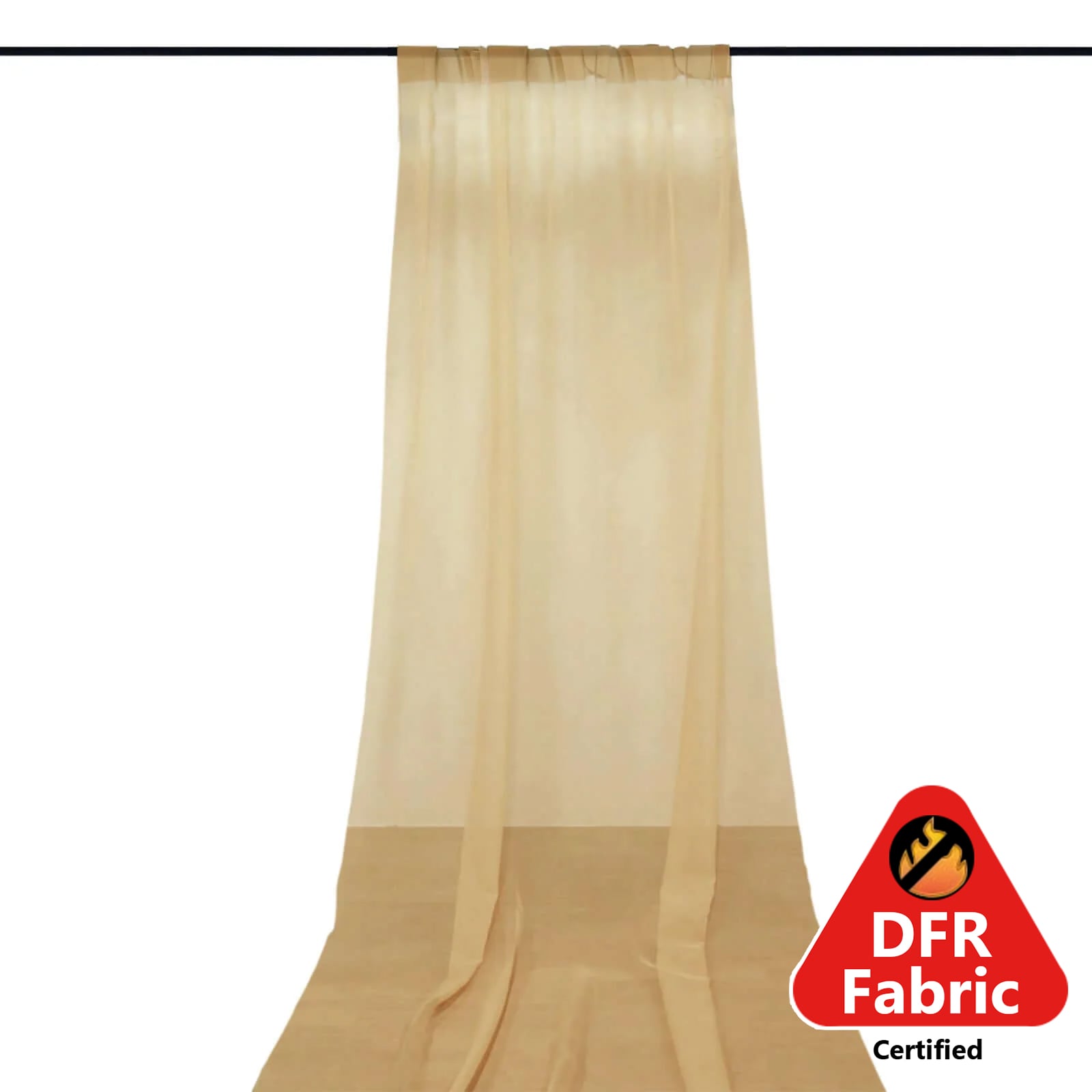 5ftx14ft Premium Champagne Chiffon Curtain Panel, Durable Flame Resistant Backdrop Ceiling Drapery With Rod Pocket