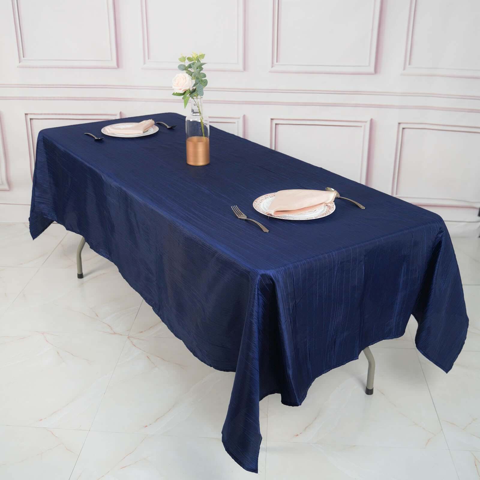 Taffeta 60x102 Rectangle Tablecloth Navy Blue - Accordion Crinkle Table Cover