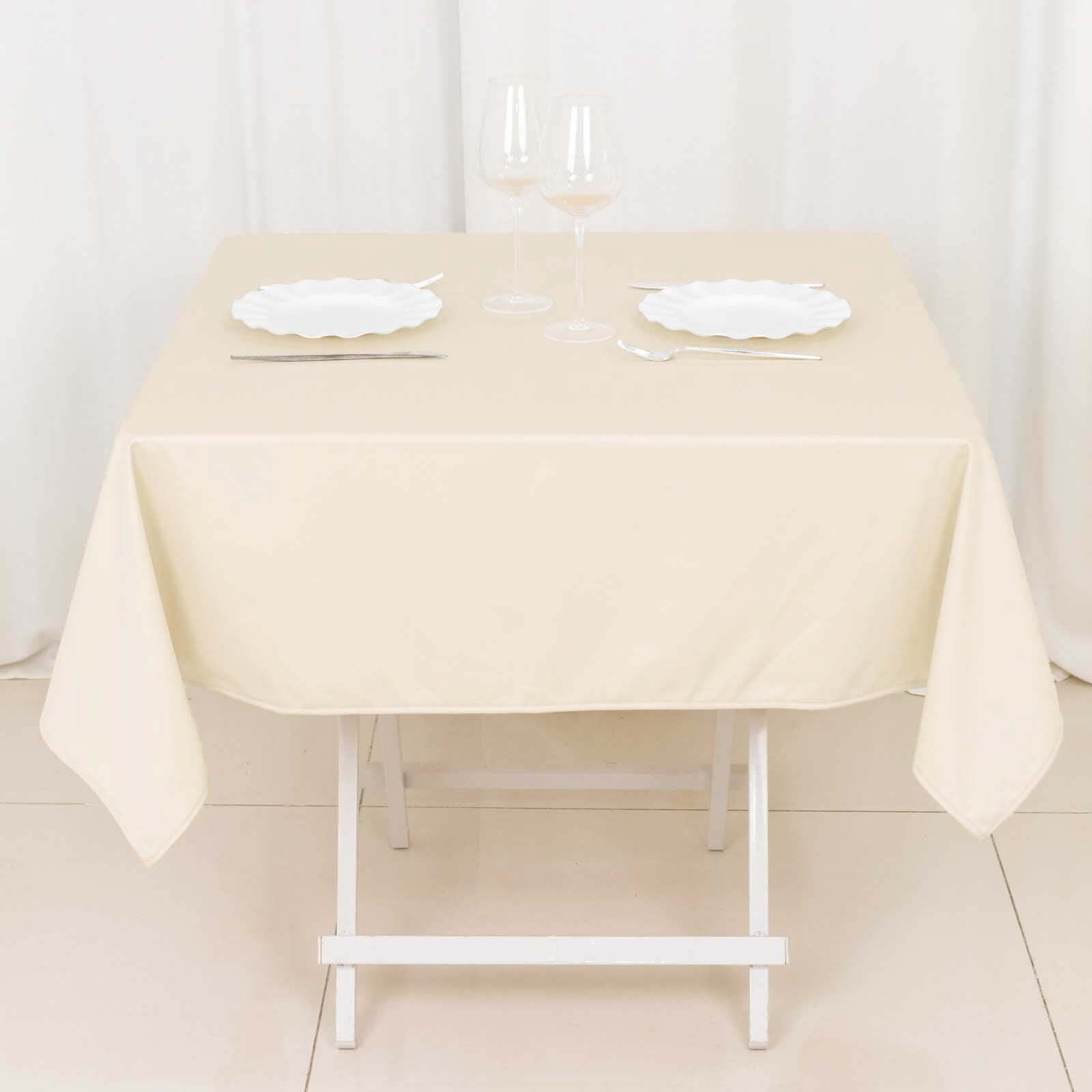 Premium Scuba Square 54x54 Tablecloth Beige - Wrinkle Free & Stain Resistant Table Cover