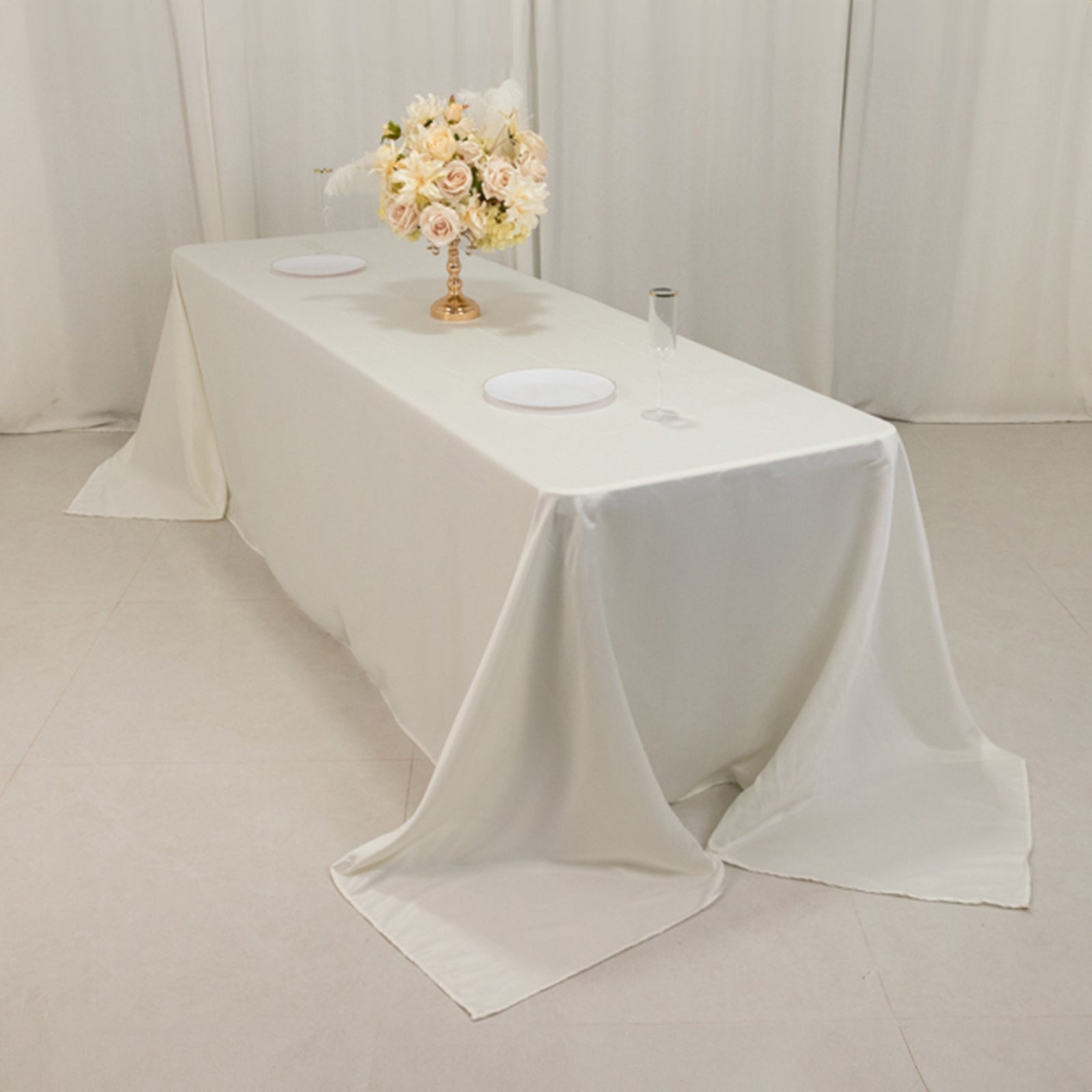 Lamour Satin 90x156 Rectangle Tablecloth Ivory - Luxurious, Soft Seamless Table Cover