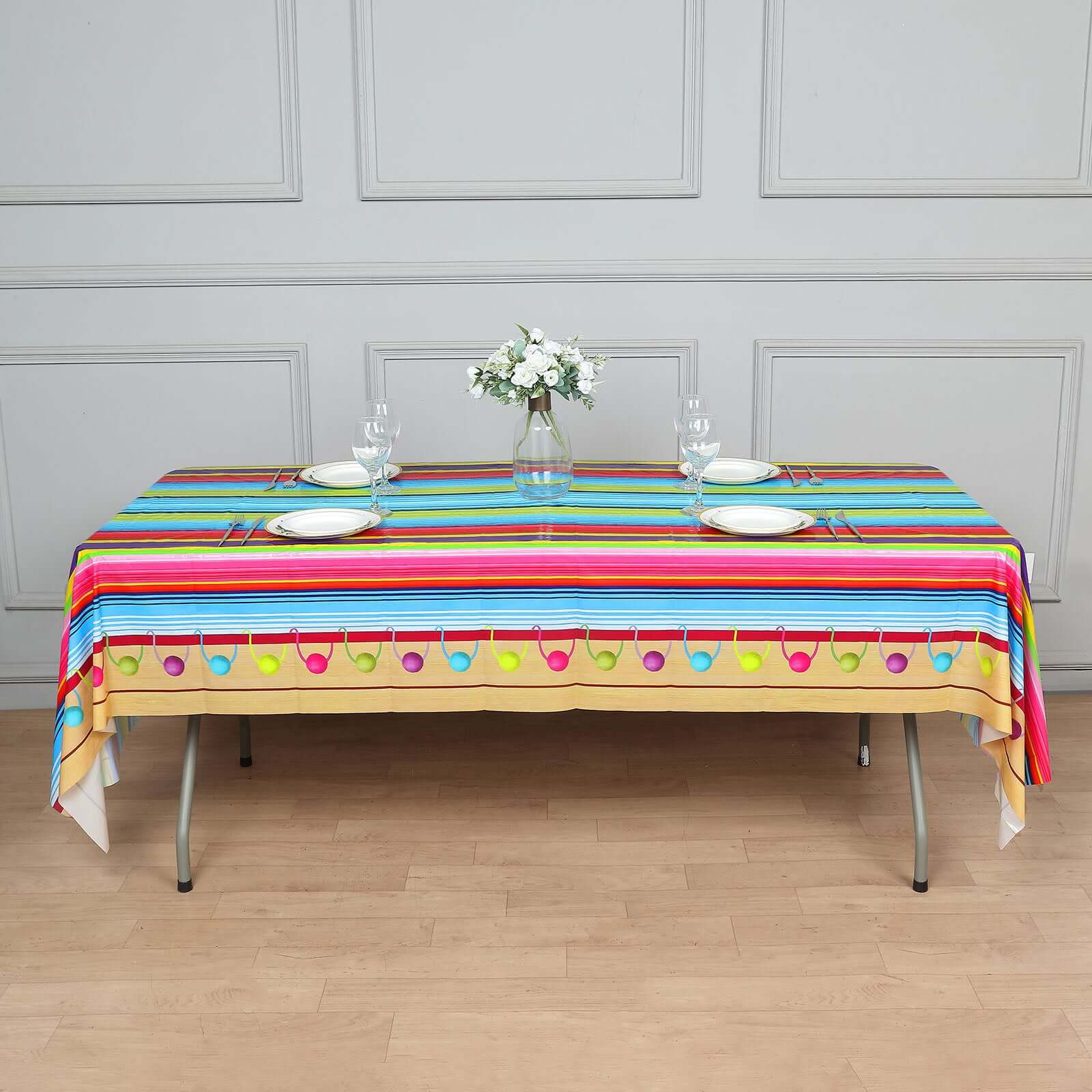 5-Pack Plastic Table Covers Mexican Serape Rectangle - Vibrant PVC Disposable Tablecloths for Cinco De Mayo 54x108