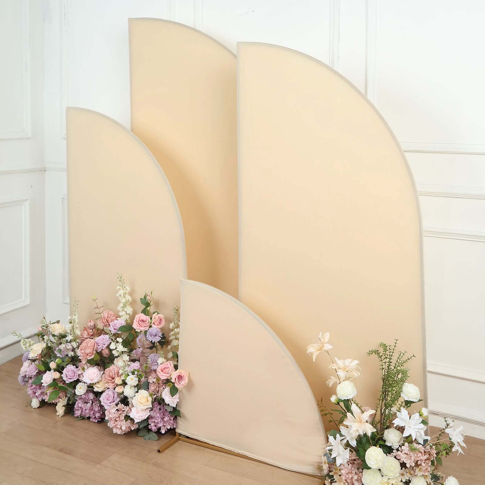 Set of 4 Matte Beige Spandex Half Moon Chiara Backdrop Stand Covers, Custom Fitted Wedding Arch Covers - 2.5ft,5ft,6ft,7ft