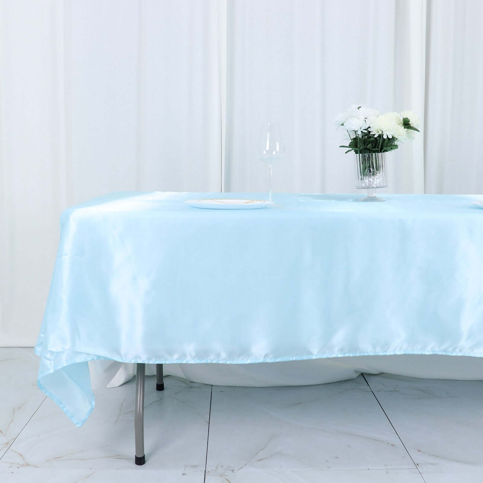 Satin Rectangular 60x102 Tablecloth Light Blue - Smooth and Lustrous Table Cover