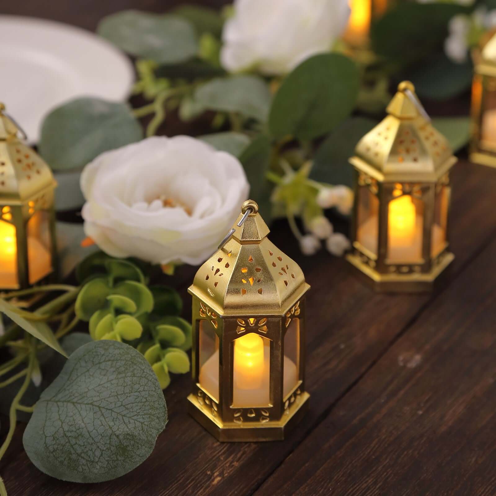 6-Pack LED Tealights Warm White Moroccan Style Gold - Battery Operated Mini Lantern Candle Lamp Centerpieces 3.5