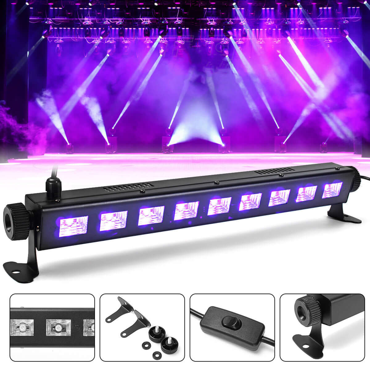 27W 9 LED Purple UV Stage Floor Wall Light Bar, Outdoor Indoor Uplight