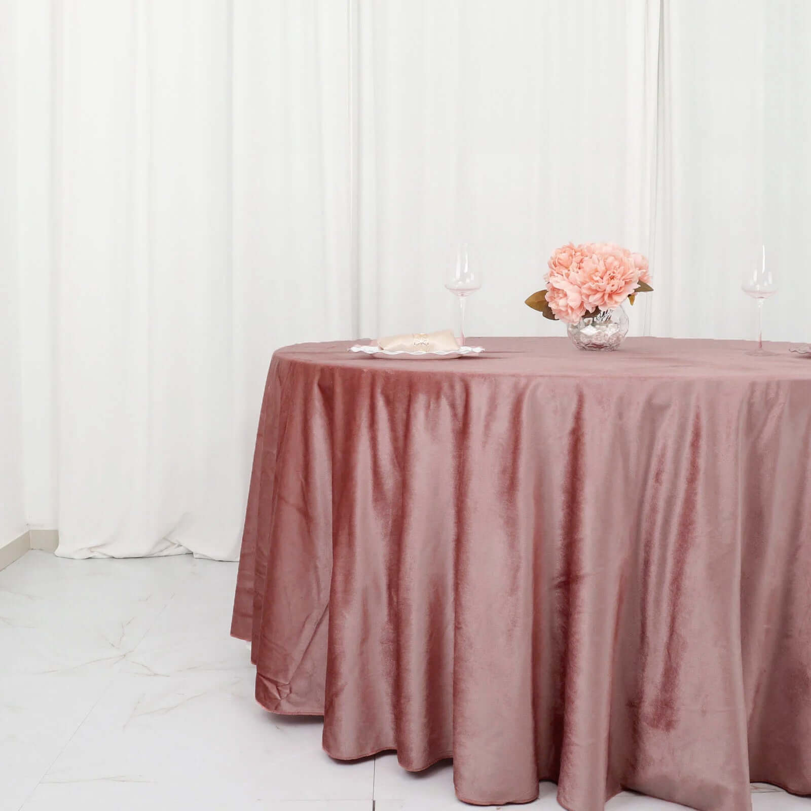 Premium Velvet 120 Round Tablecloth Dusty Rose - Reusable Soft & Seamless Table Cover